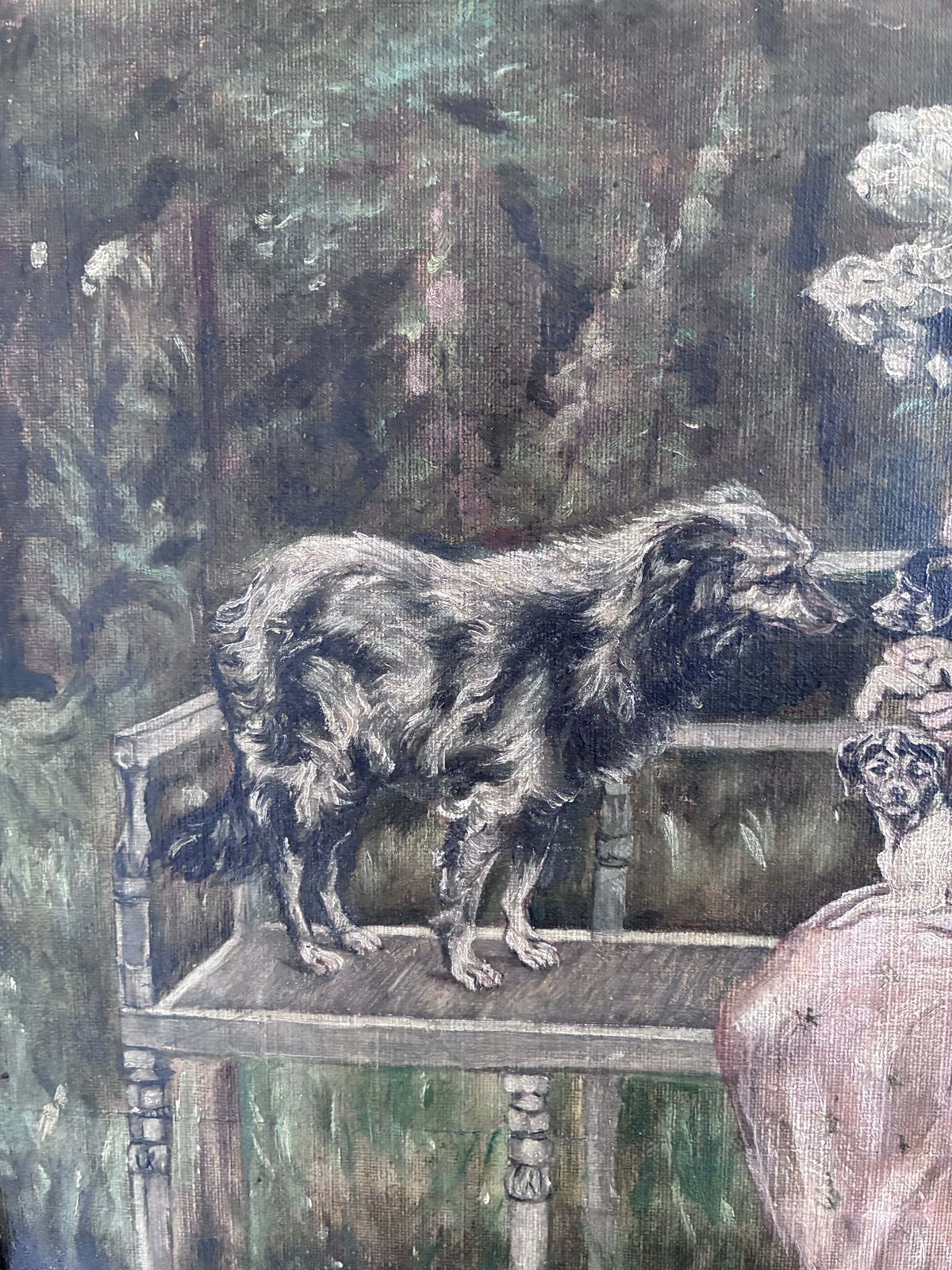 Antiek Olieverfschilderij Van Een Vrouw Met Honden In Het Park, Ca. 1880 photo buy