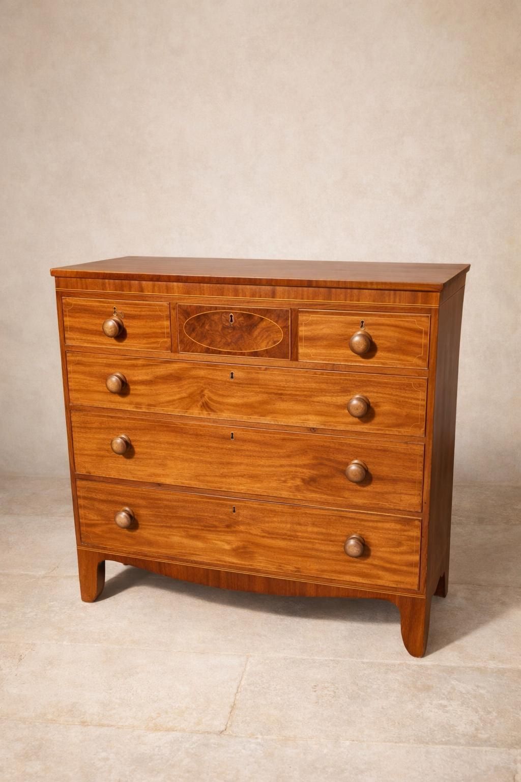 Elegant Late Georgian Mahogany Chest Of Drawers With Inlaid Detail, C.1820–1840 photo vintage
