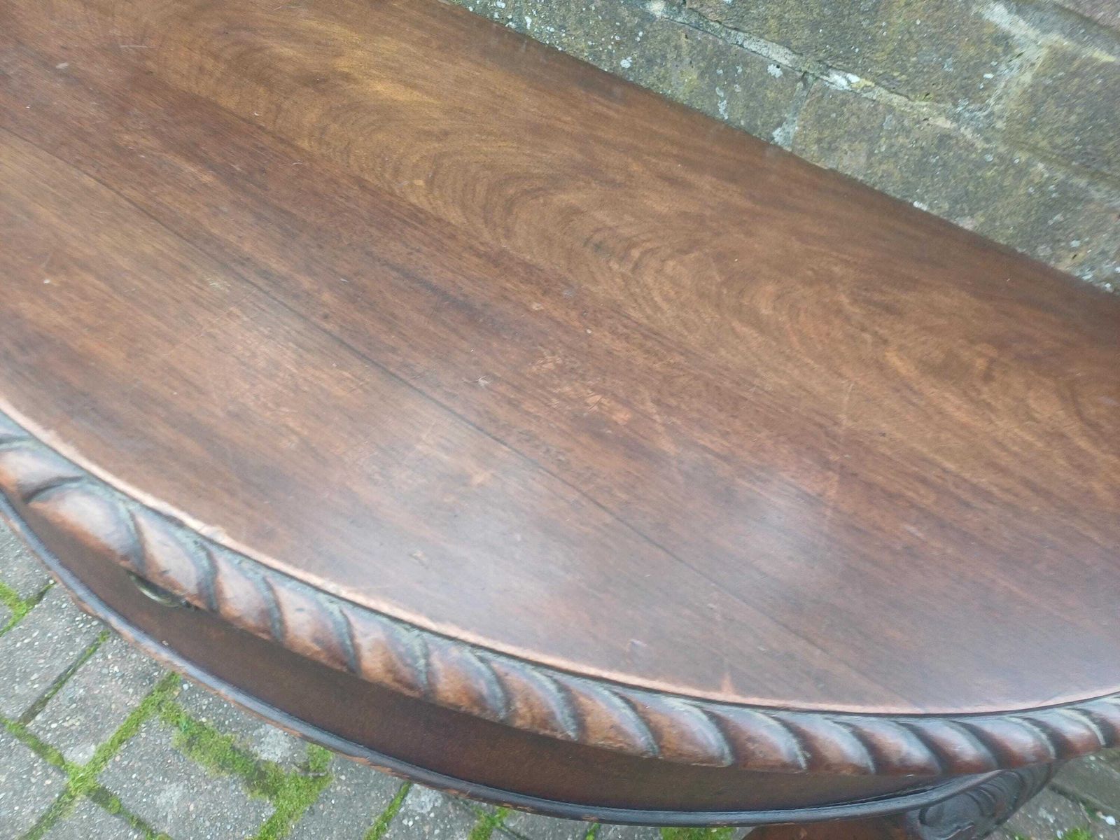 Late Victorian Carved Mahogany Demi Lune Side Table Vintage Tables Antique Console photo for sale