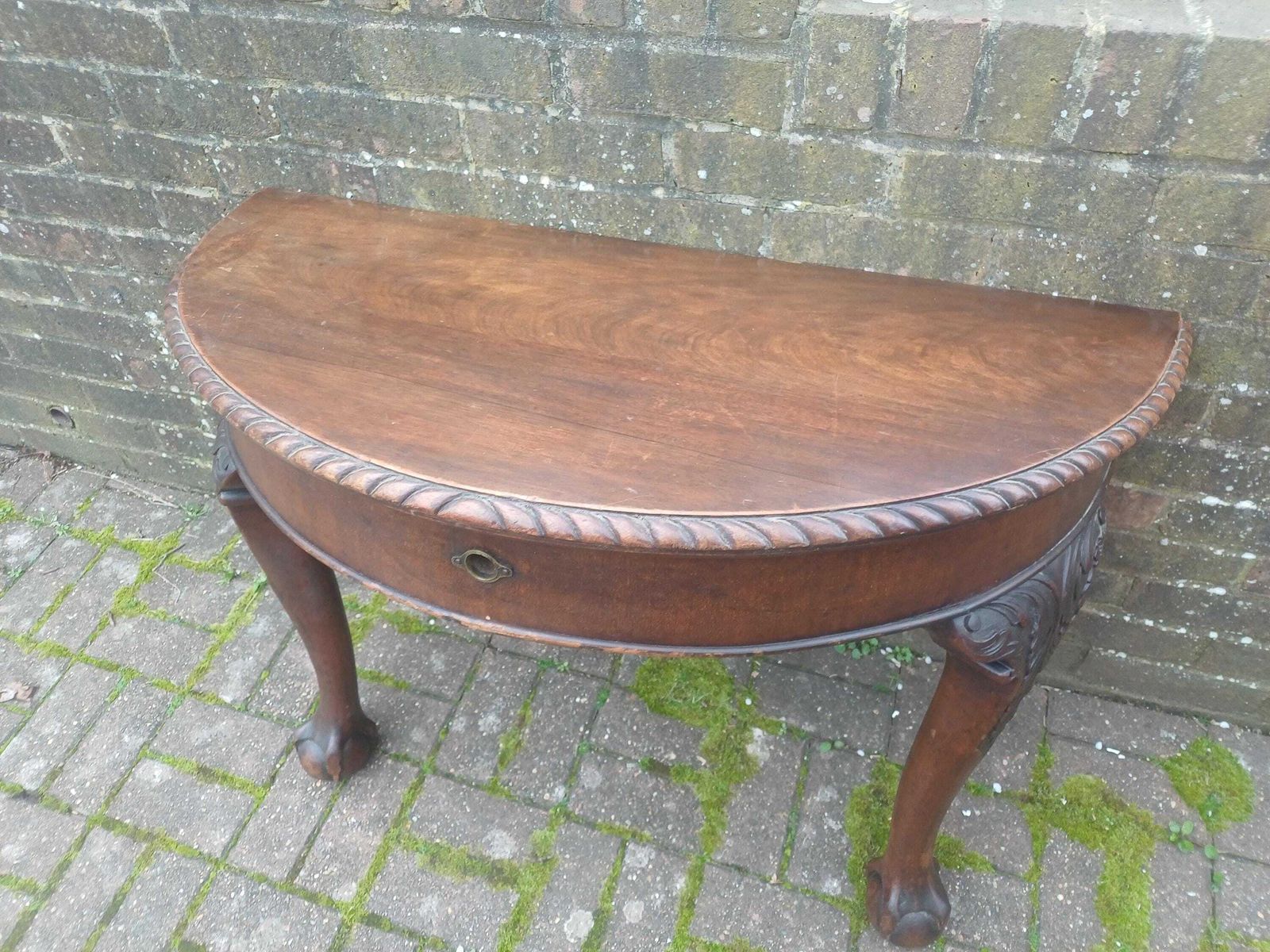 Furniture Late Victorian Carved Mahogany Demi Lune Side Table Vintage Tables Antique Console photo