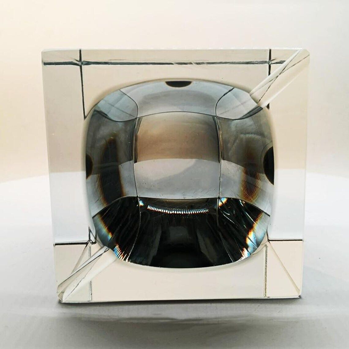 photo for sale 1960s Rare Big Cube Ashtray Or Catch All In Murano Glass By Flavio Poli For Seguso.