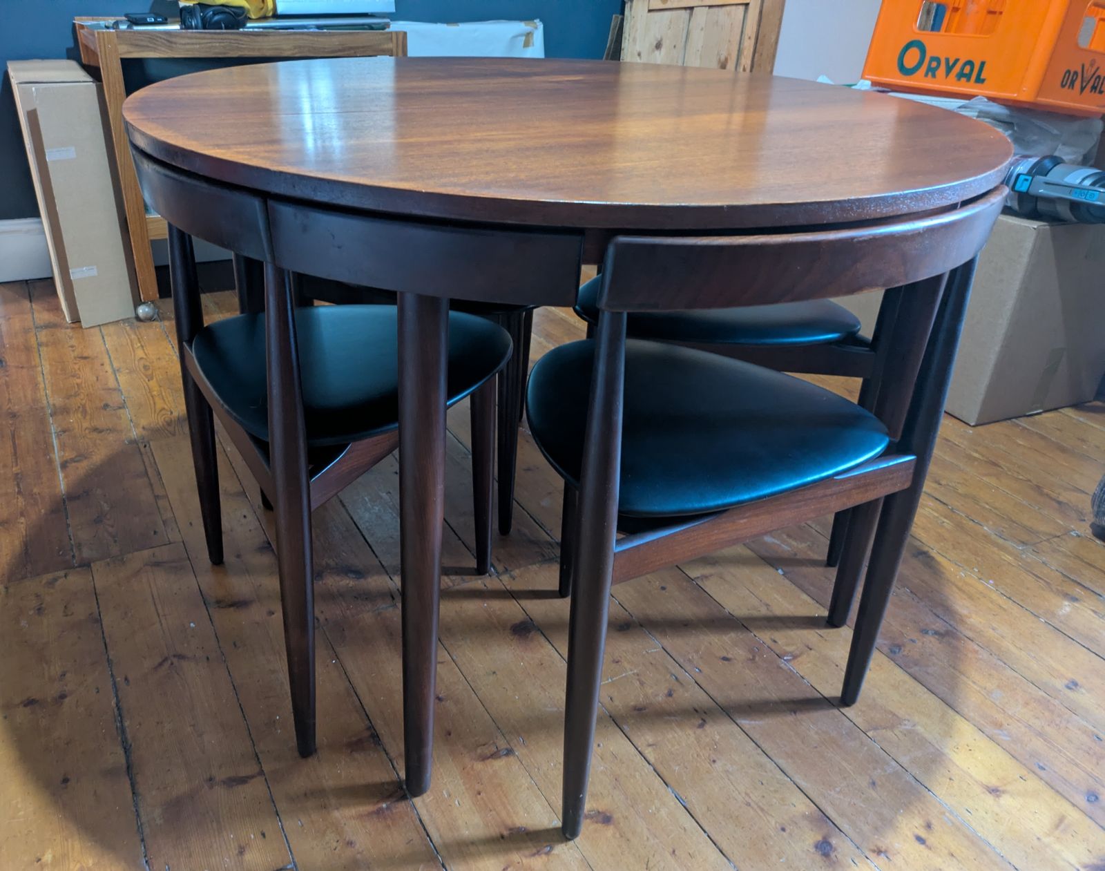photo for sale 1960s Danish Roundette Dining Set By Hans Olsen For Frem Røjle – Teak, Extending Table & 4 Chairs