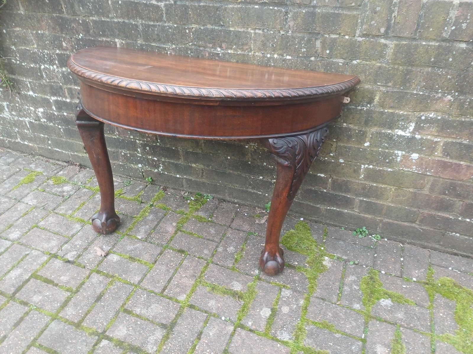 Late Victorian Carved Mahogany Demi Lune Side Table Vintage Table Antique Console photo vintage
