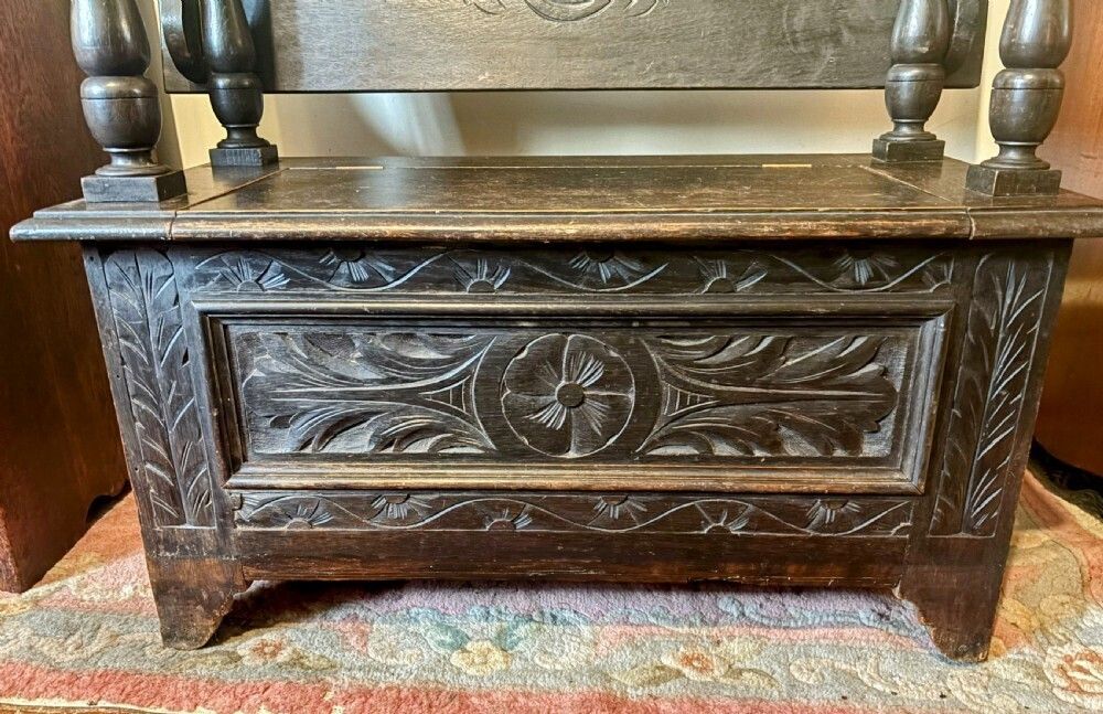 Small Carved Oak Monk’s Bench. photo buy