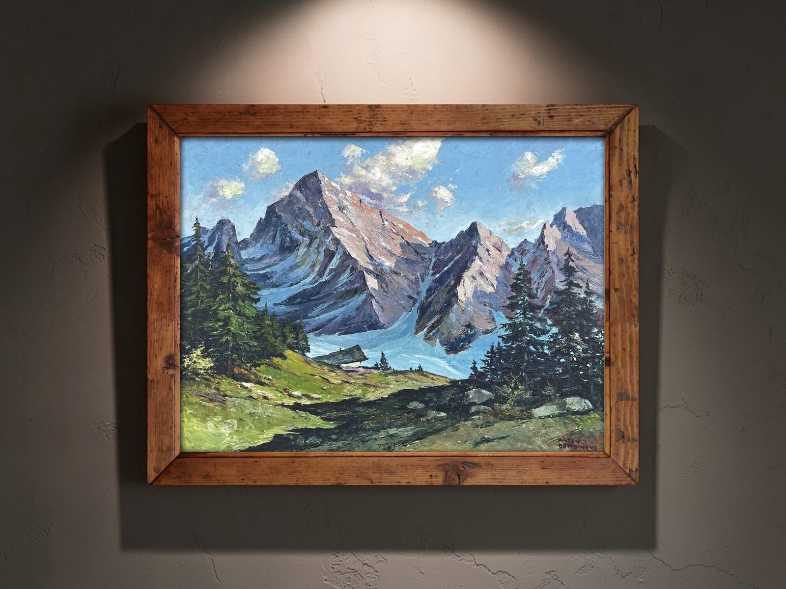 Alpine Landscape – Antique Painting By Anton Dembinski, Mid XX Century photo for sale