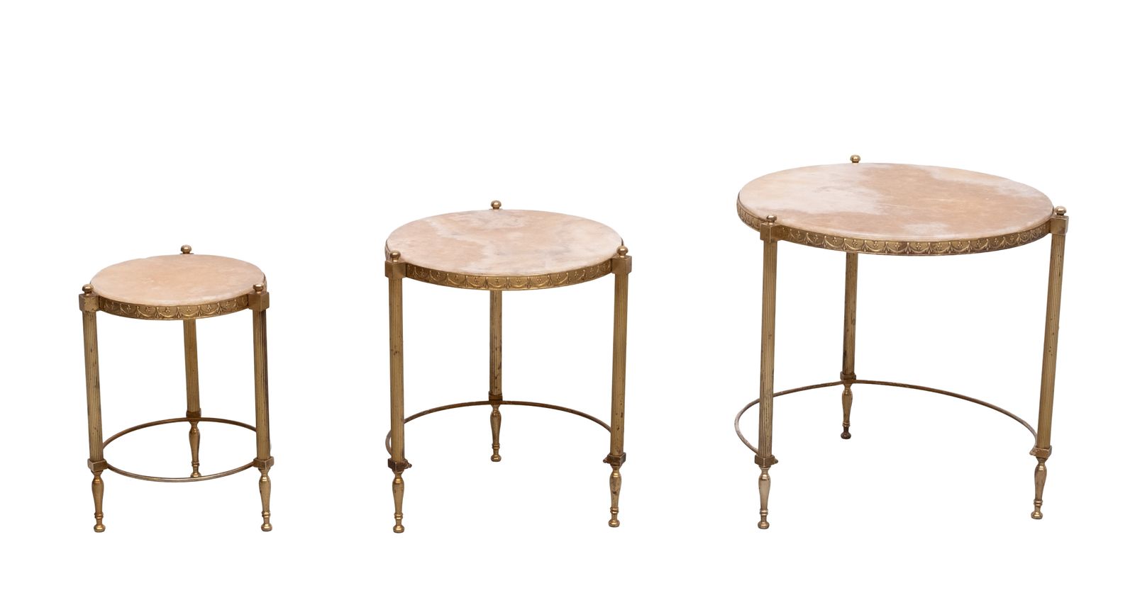 Hollywood Recency Nesting Tables Brass Onyx Marble France photo Furniture
