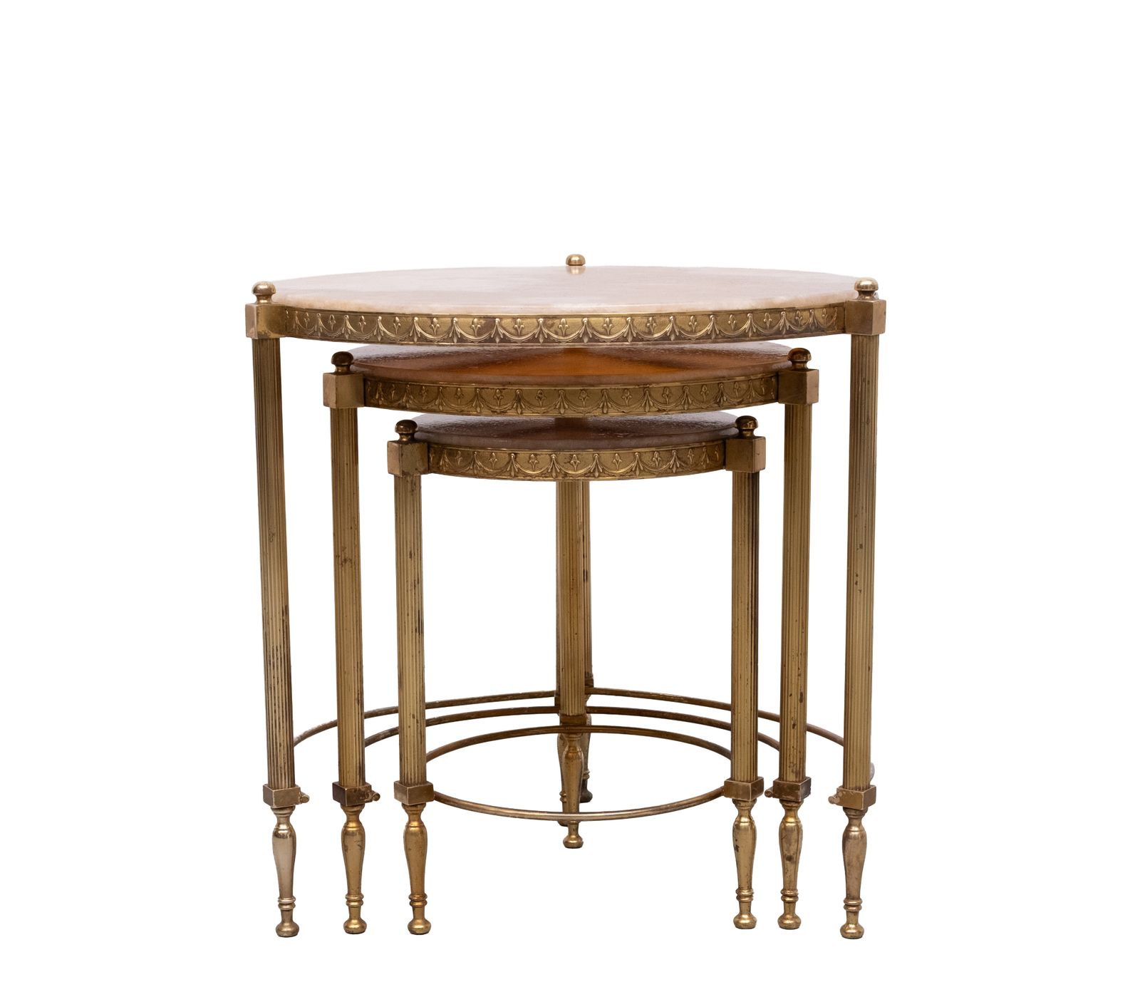 photo for sale Hollywood Recency Nesting Tables Brass Onyx Marble France