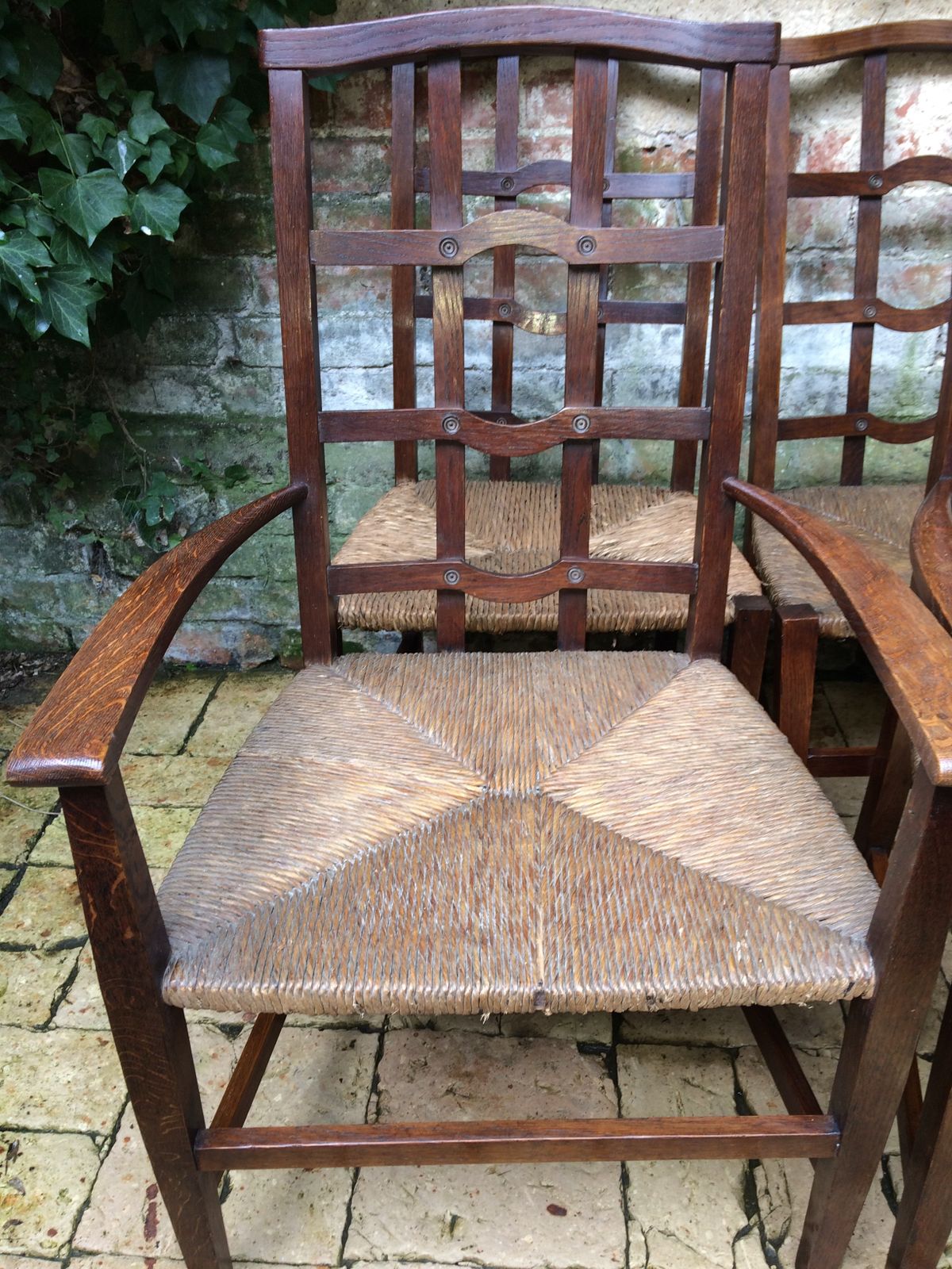 A Set Of Arts And Crafts Oak Cotswold School Chairs photo for sale