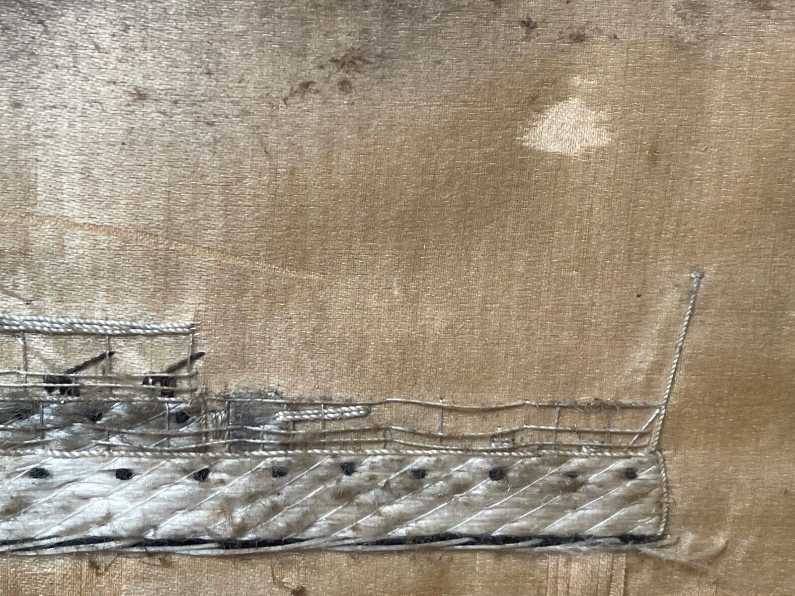 Antique Marine Silk Embroidery Ww1 Royal Navy Light Cruiser Ship Hms Concord photo Art