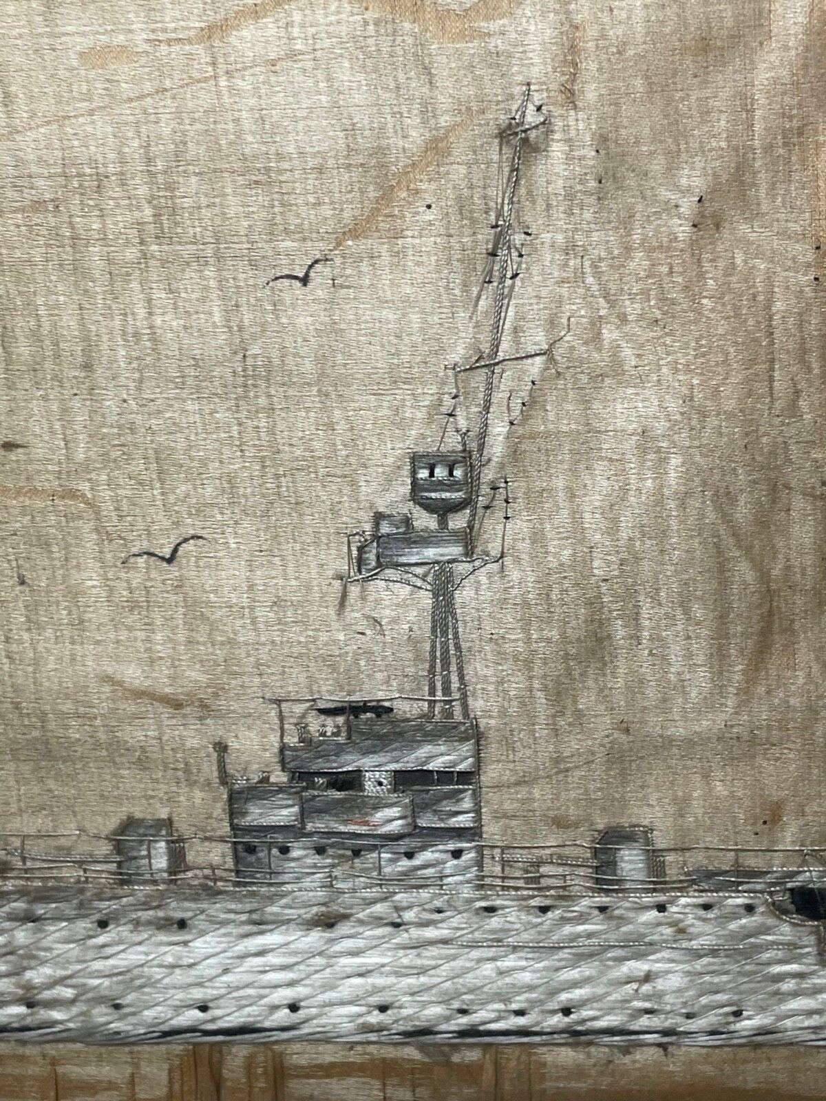 Antique Marine Silk Embroidery Ww1 Royal Navy Light Cruiser Ship Hms Concord photo vintage