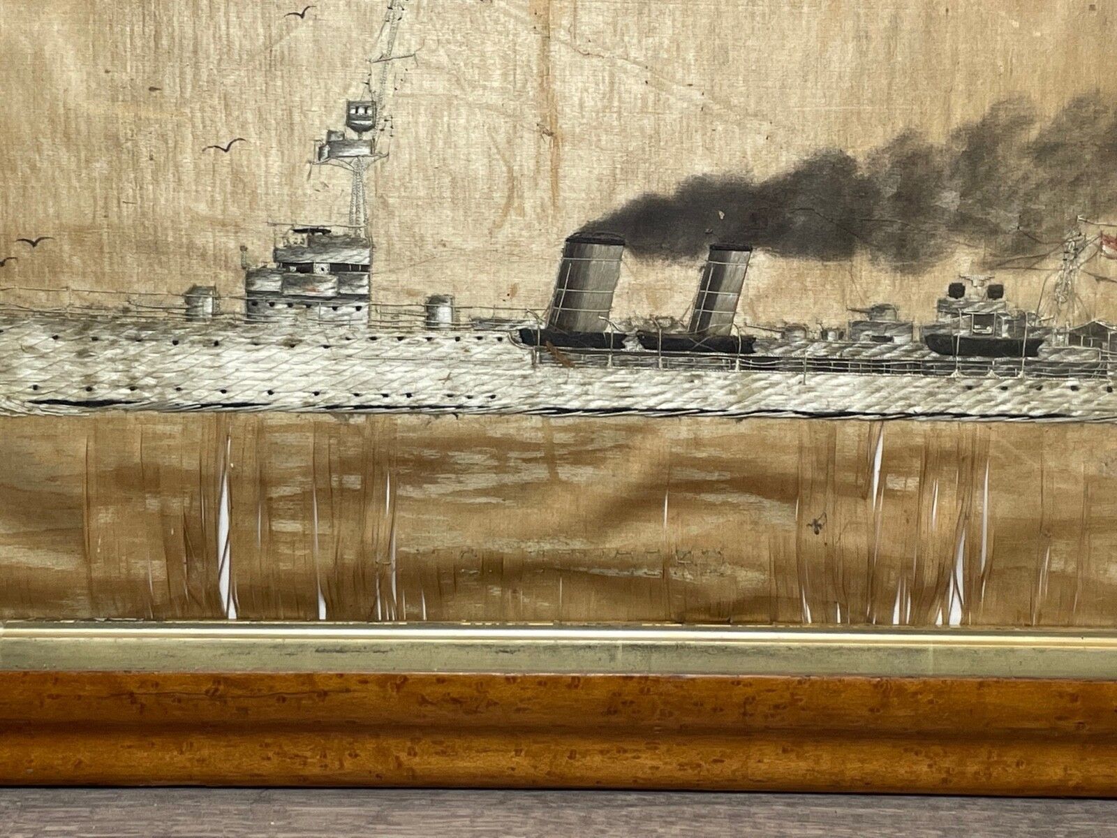 photo for sale Antique Marine Silk Embroidery Ww1 Royal Navy Light Cruiser Ship Hms Concord