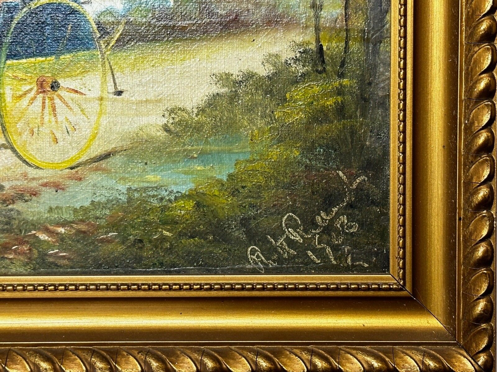Edwardian Oil Painting Horses & Carriage Coachman Riders Signed Philip H Rideout photo buy