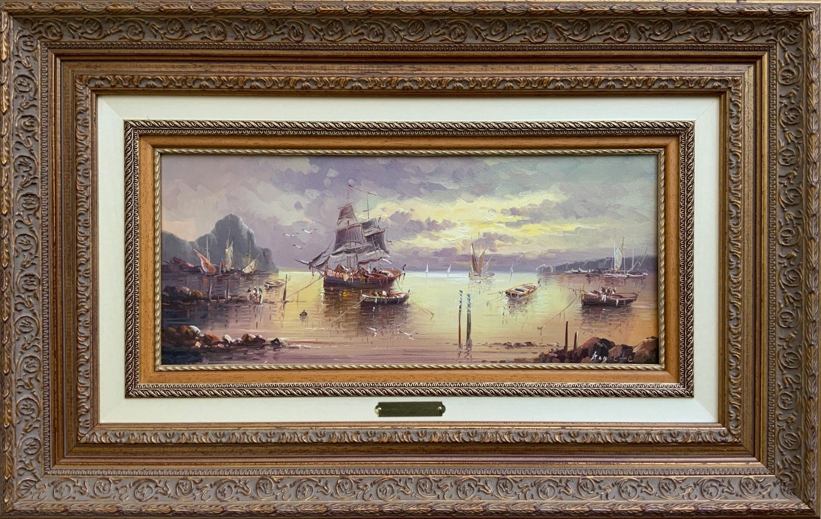 Stunning Moonlit Harbour Seascape Oil Painting Contemporary Post Impressionist
