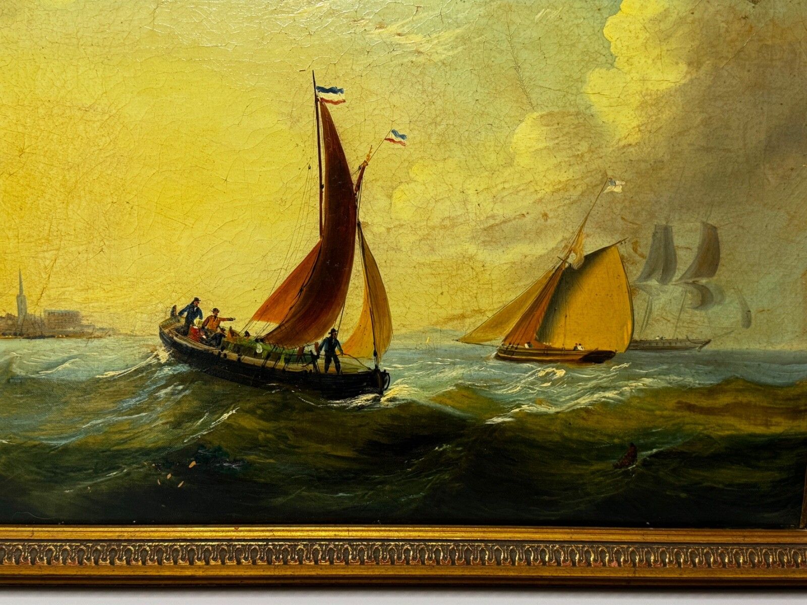 Marine Georgian Early 19th Century French Fishing Boat Heading Out Brisk Winds photo Art