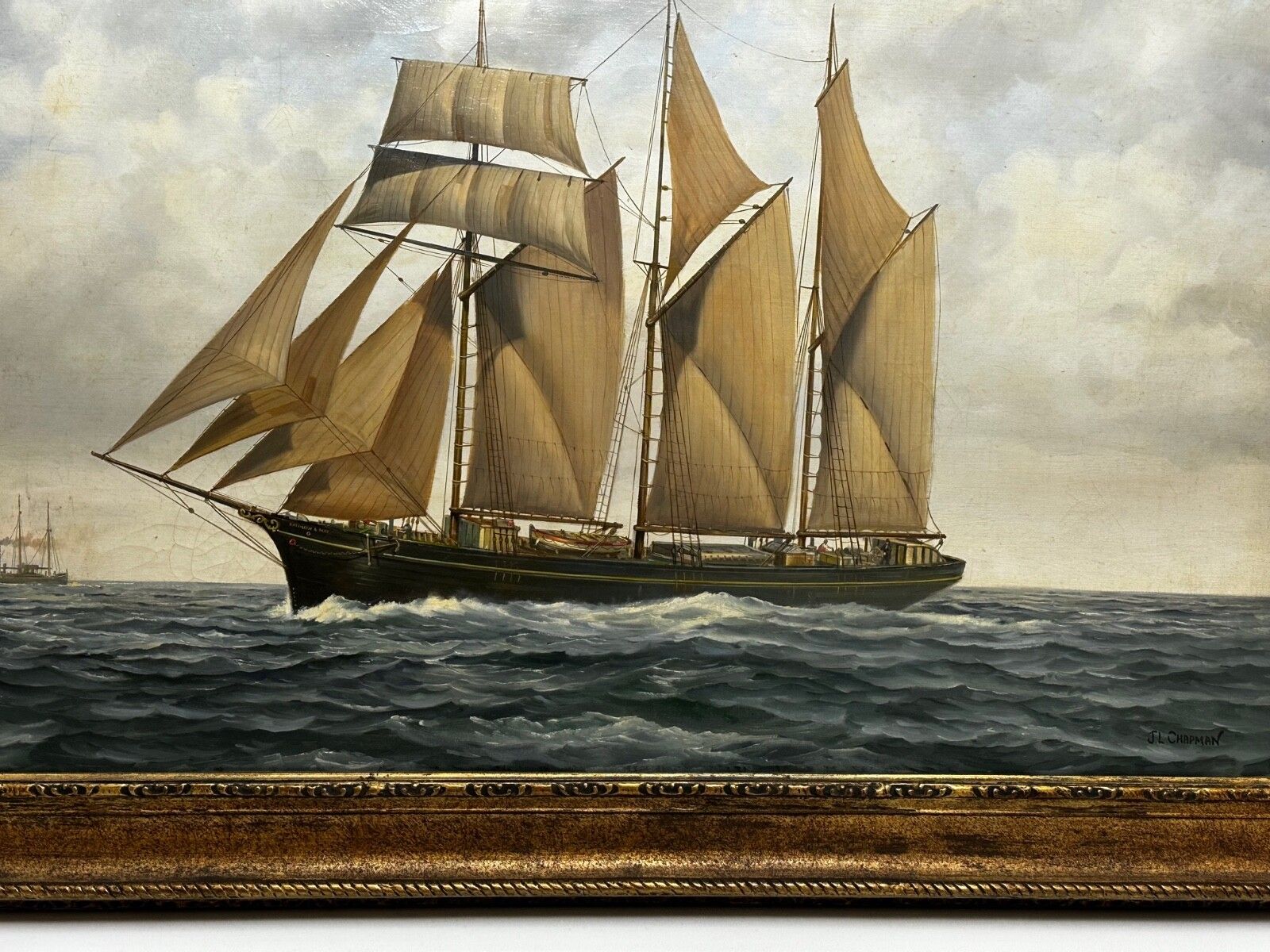 British Marine Oil Painting Kathleen & May Schooner Ship By John Lewis Chapman photo for sale