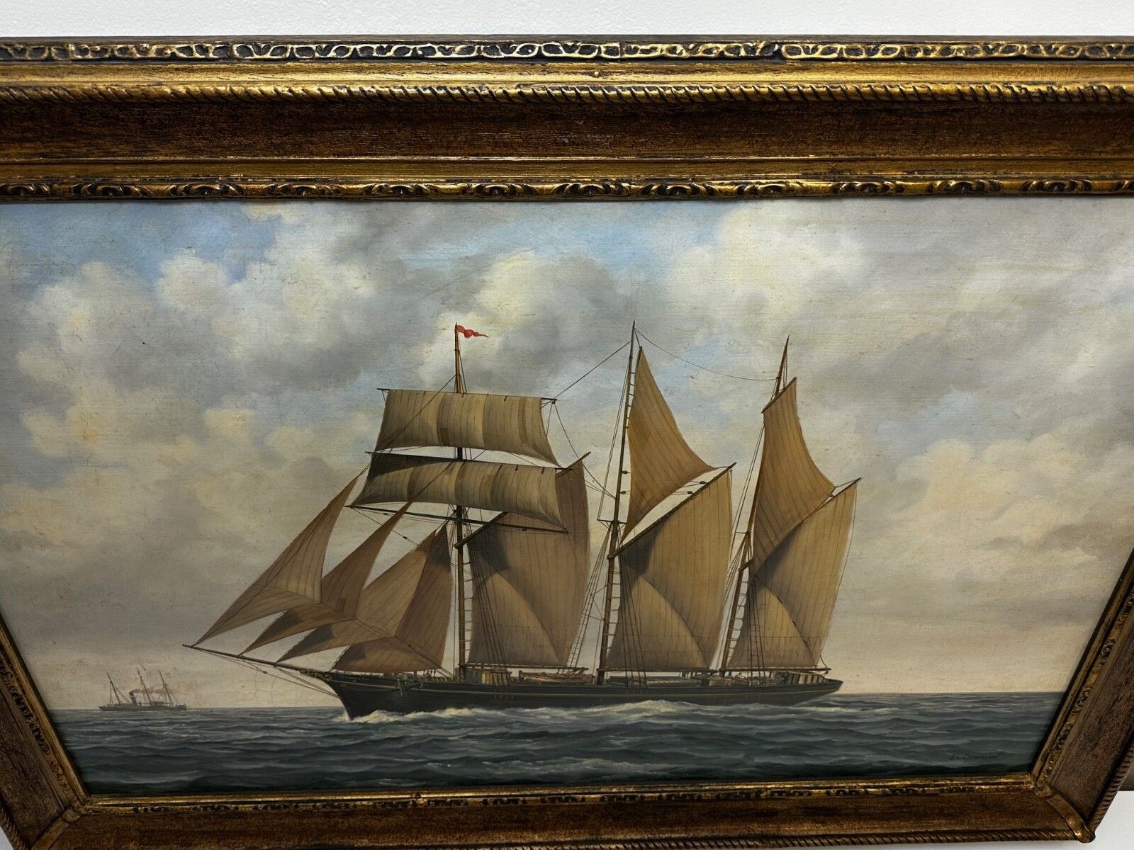 British Marine Oil Painting Kathleen & May Schooner Ship By John Lewis Chapman photo 22000.0