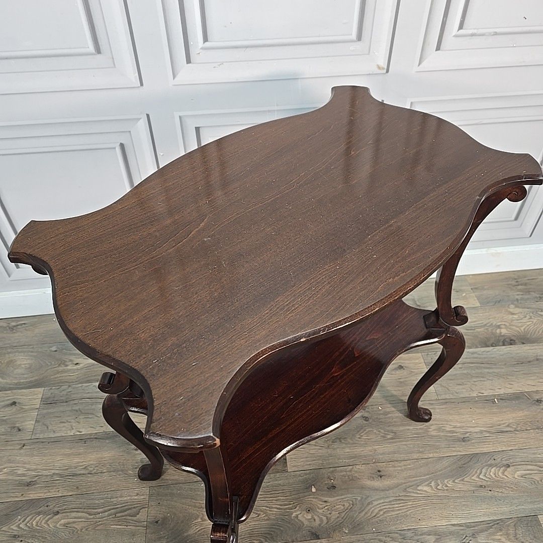 Antique Hall Lamp Table Mahogany Style Serpentine Top Tiered Console Vintage photo furniture