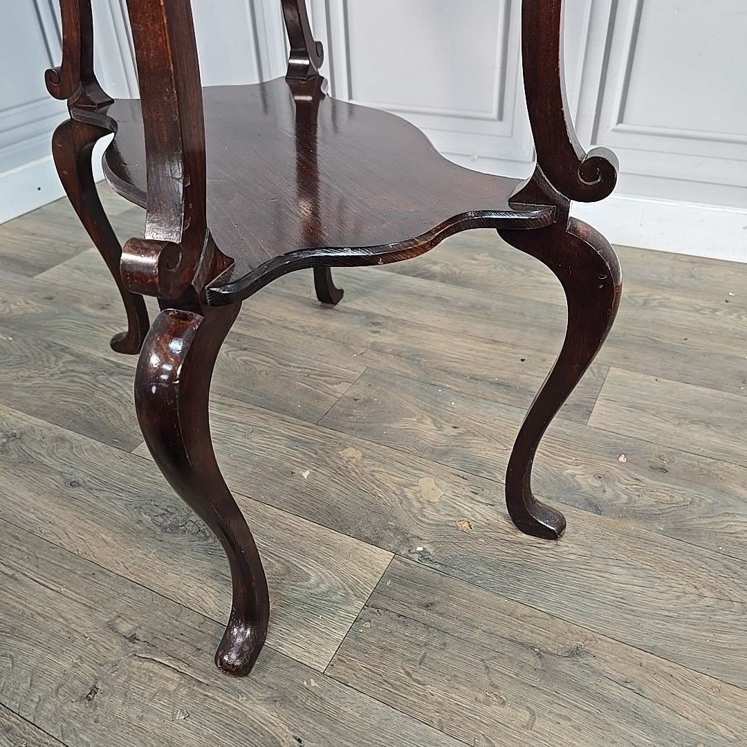 photo buy Antique Hall Lamp Table Mahogany Style Serpentine Top Tiered Console Vintage
