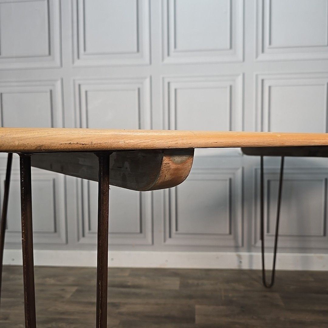 Vintage Ercol Dining Table Blonde Elm Top Hairpin Legs Retro Mid Century photo vinterior