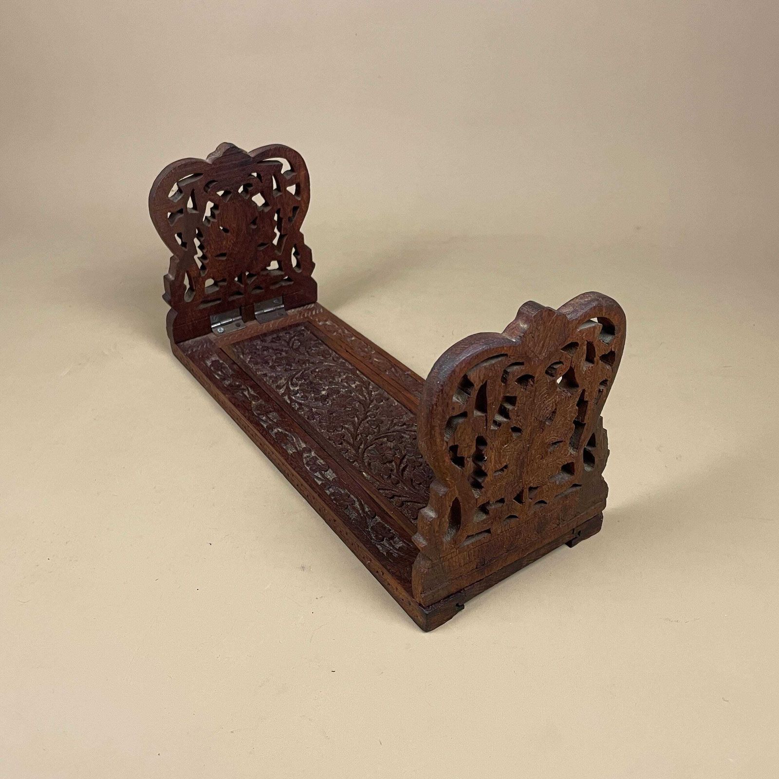 Antique Extending Book Slide Ends Anglo Indian Hand Carved Victorian Style Shelf Display Library Novel Stand Adjustable photo for sale