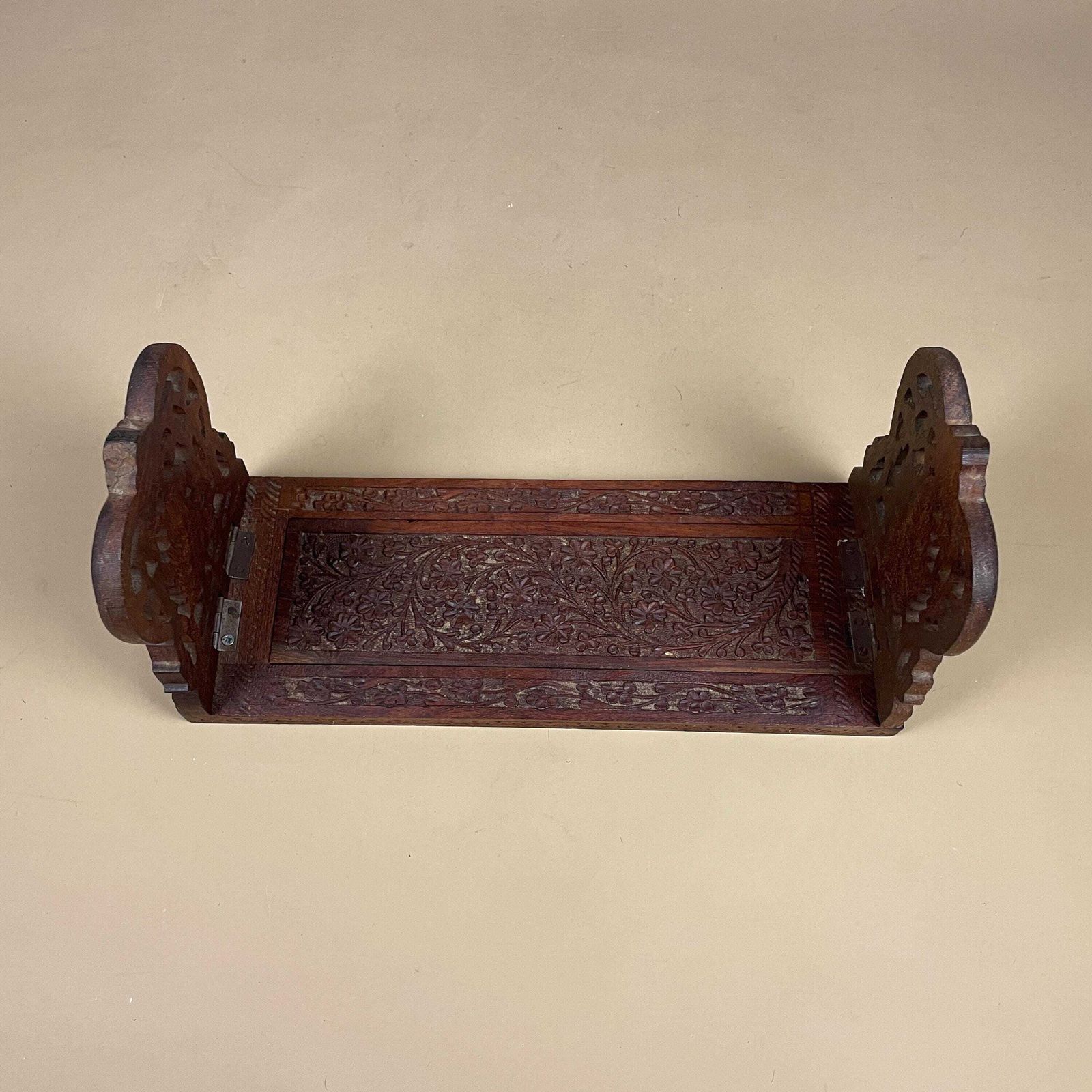 Antique Extending Book Slide Ends Anglo Indian Hand Carved Victorian Style Shelf Display Library Novel Stand Adjustable photo vinterior