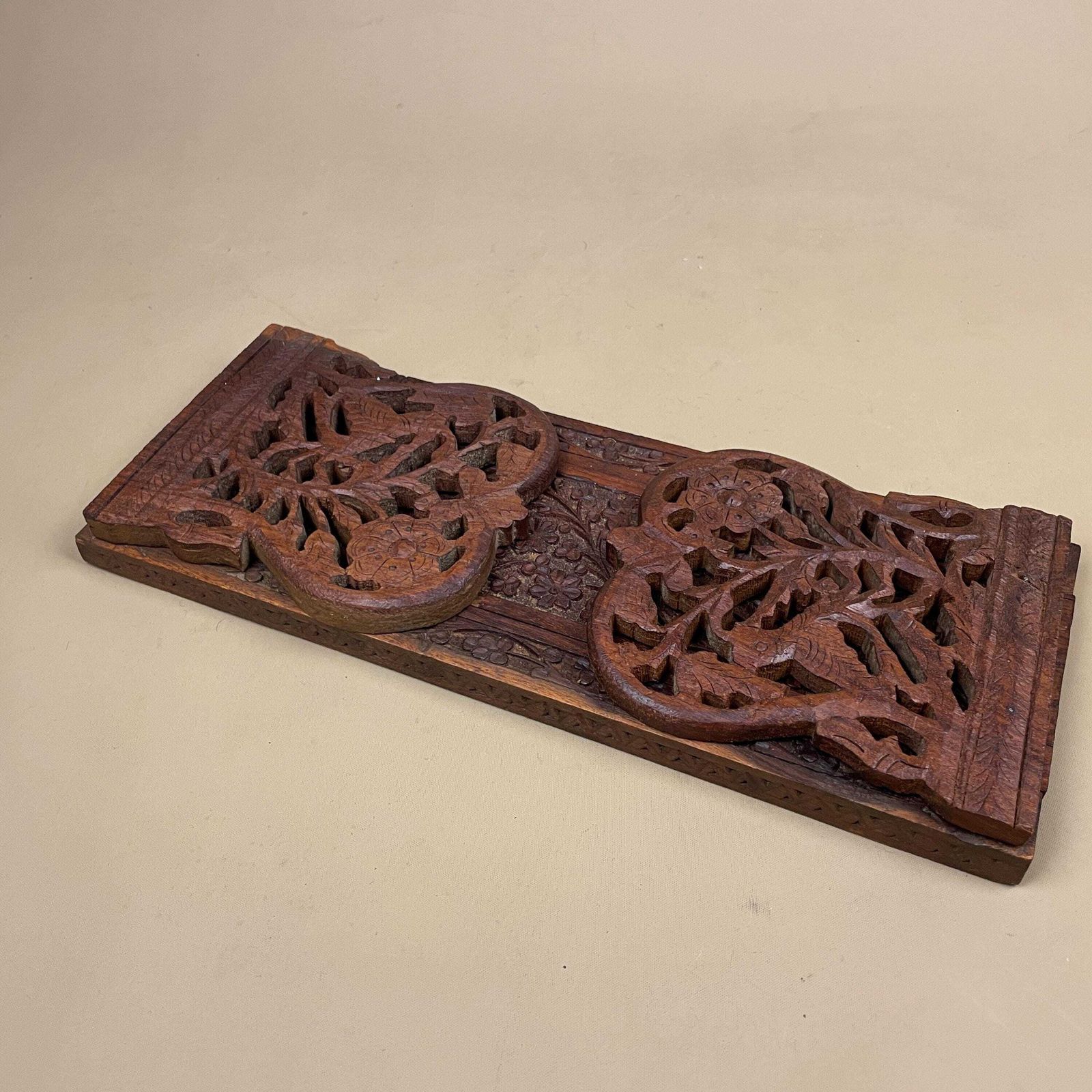 Antique Extending Book Slide Ends Anglo Indian Hand Carved Floral Victorian Style Shelf Display Library Novel Stand Adjustable photo Furniture