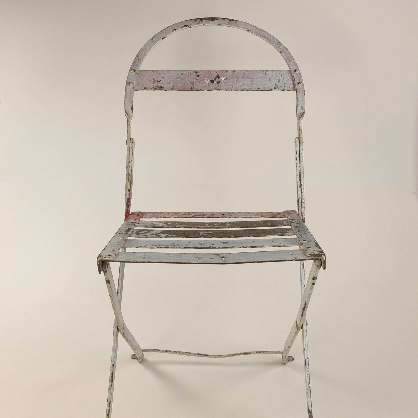 Rare Antique French Iron Folding Garden Chair With Initials Vt, Park Bistro Seating photo 236.0