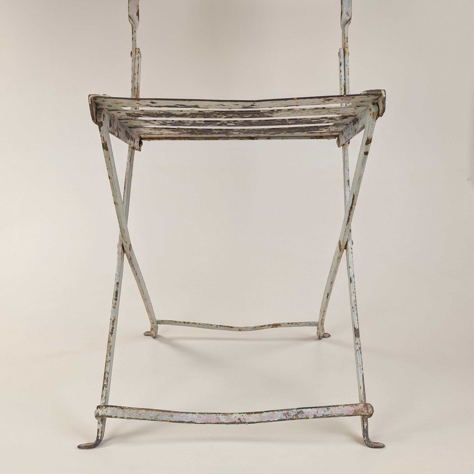 Rare Antique French Iron Folding Garden Chair With Initials Vt, Park Bistro Seating photo vintage