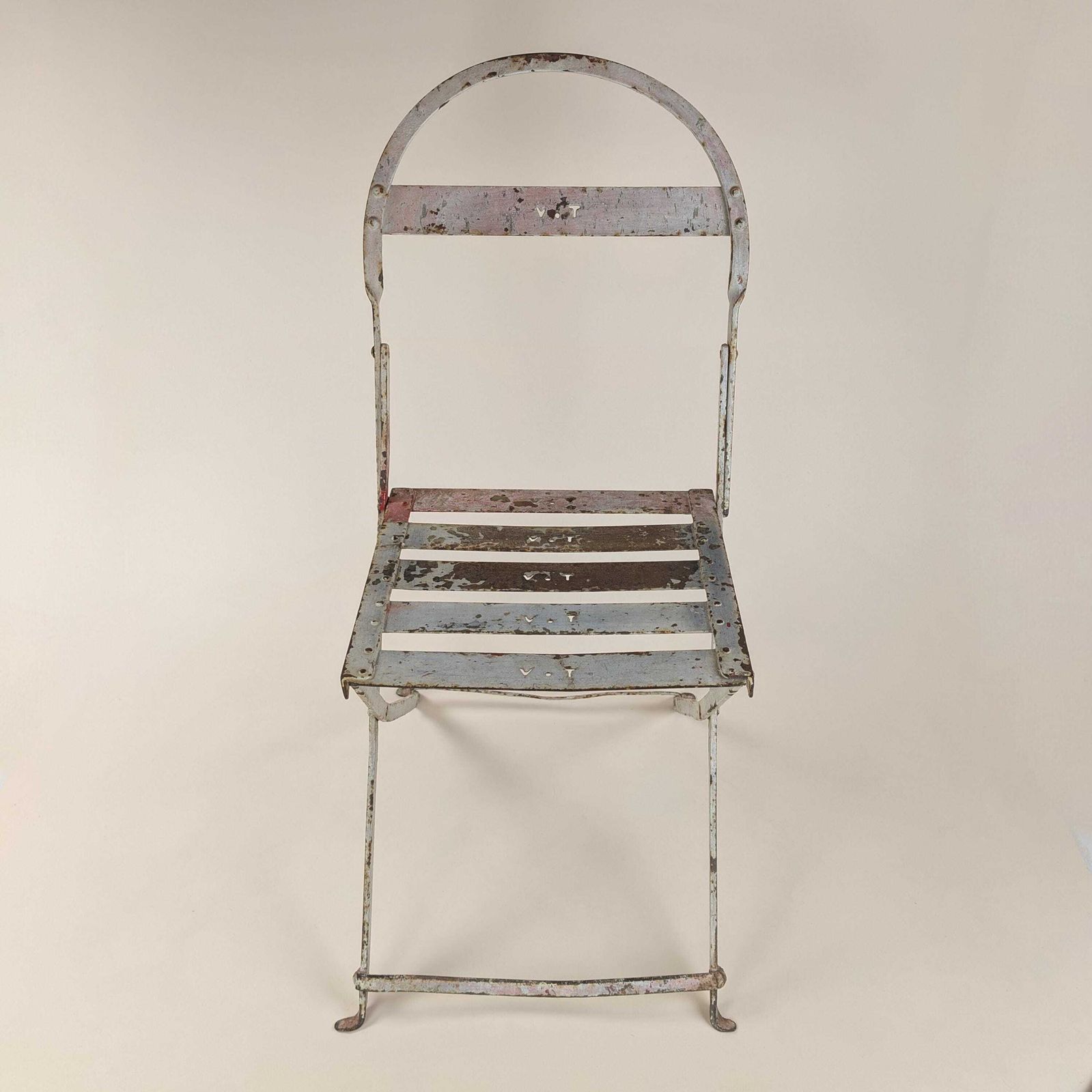 photo for sale Rare Antique French Iron Folding Garden Chair With Initials Vt, Park Bistro Seating
