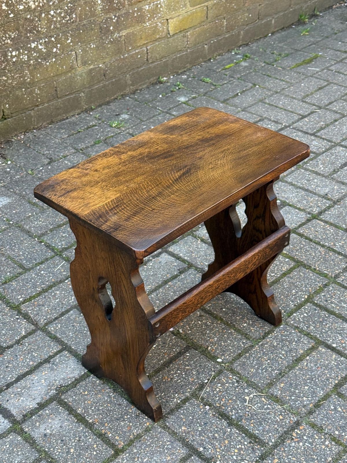 Vintage Early Mid Century Heavy Oak Side Table Rustic English Side Table Solid Wood Stool Plant Stand M photo for sale