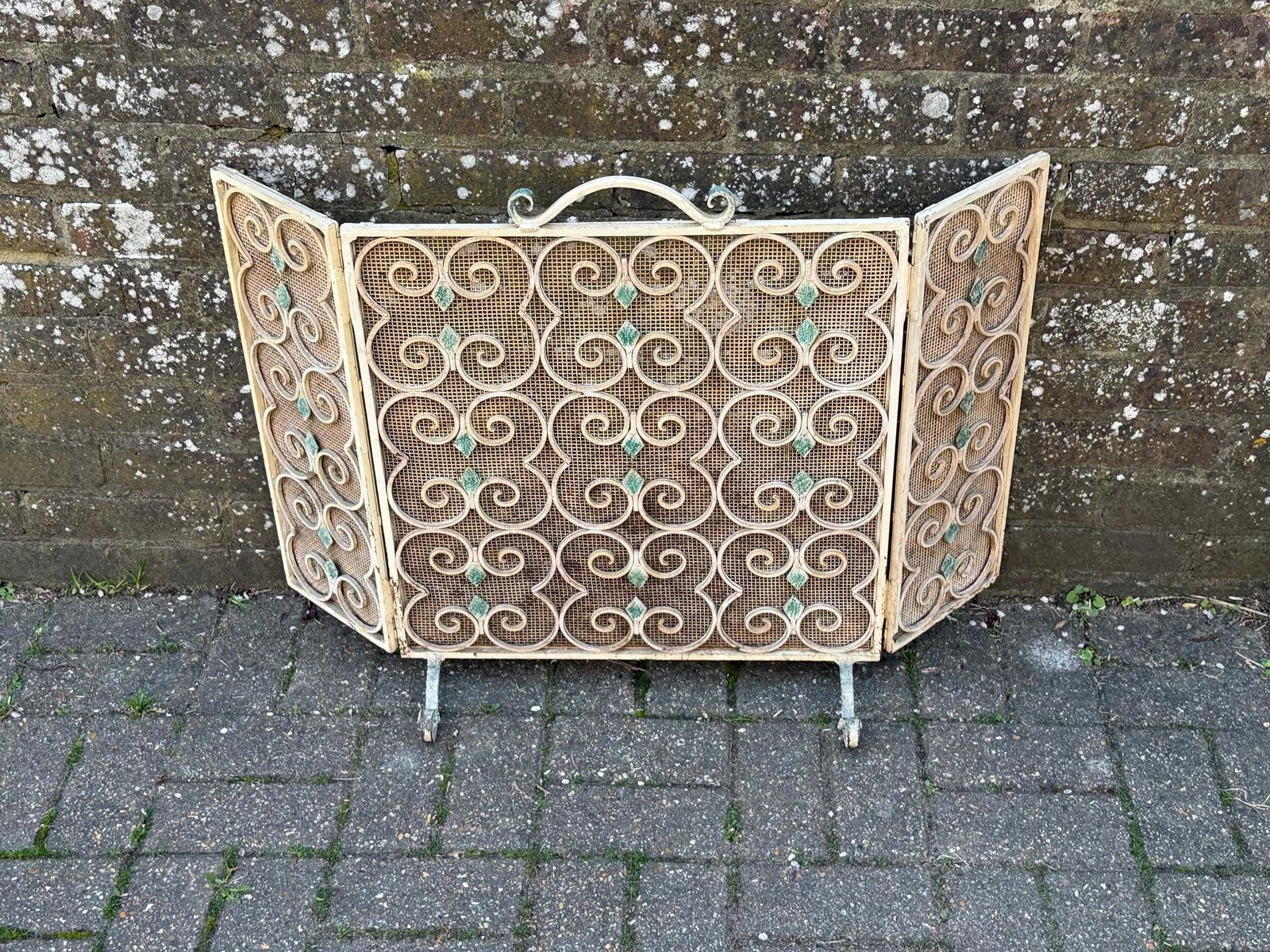 Heavy Quality Vintage 1950s French Style Wrought Iron Fireplace Screen Decorative Fireside Guard photo furniture