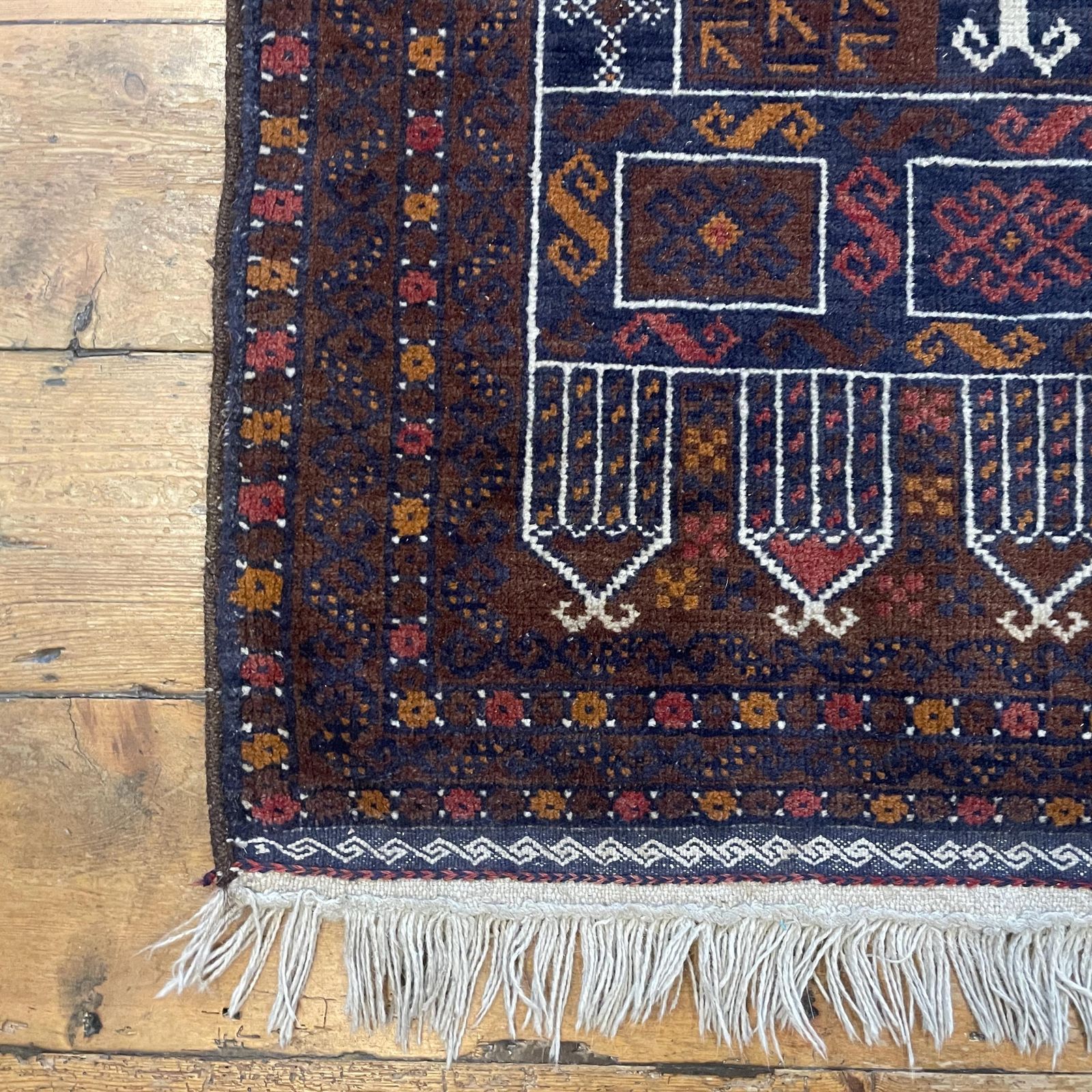 Antique Woven Rug Carpet Mat Rectangle Wool Vintage Pattern Woven Floor Hand Knotted Textile Patterned Pattern 154x79cm Earthy Brown Balouch photo for sale