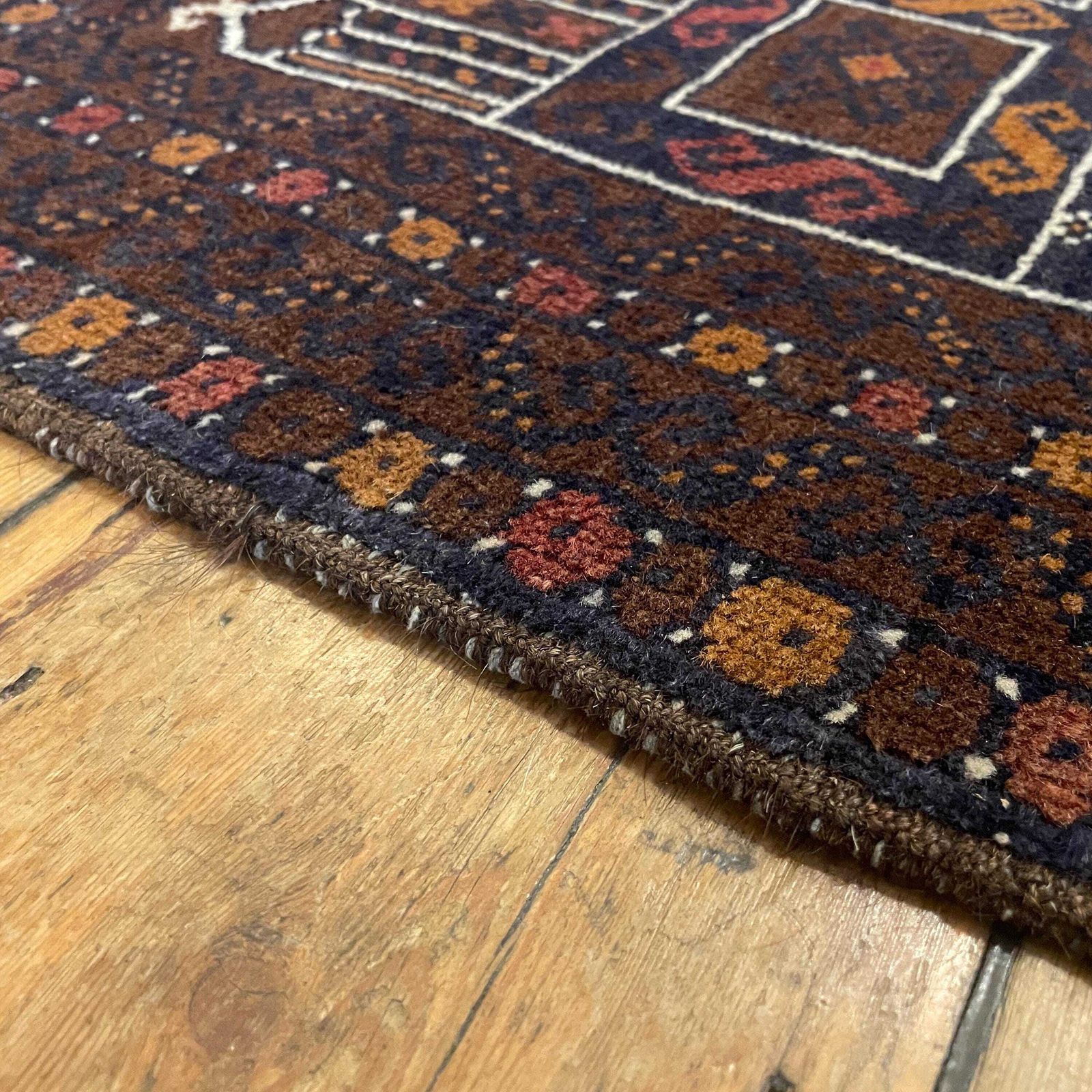 photo furniture Antique Woven Rug Carpet Mat Rectangle Wool Vintage Pattern Woven Floor Hand Knotted Textile Patterned Pattern 154x79cm Earthy Brown Balouch