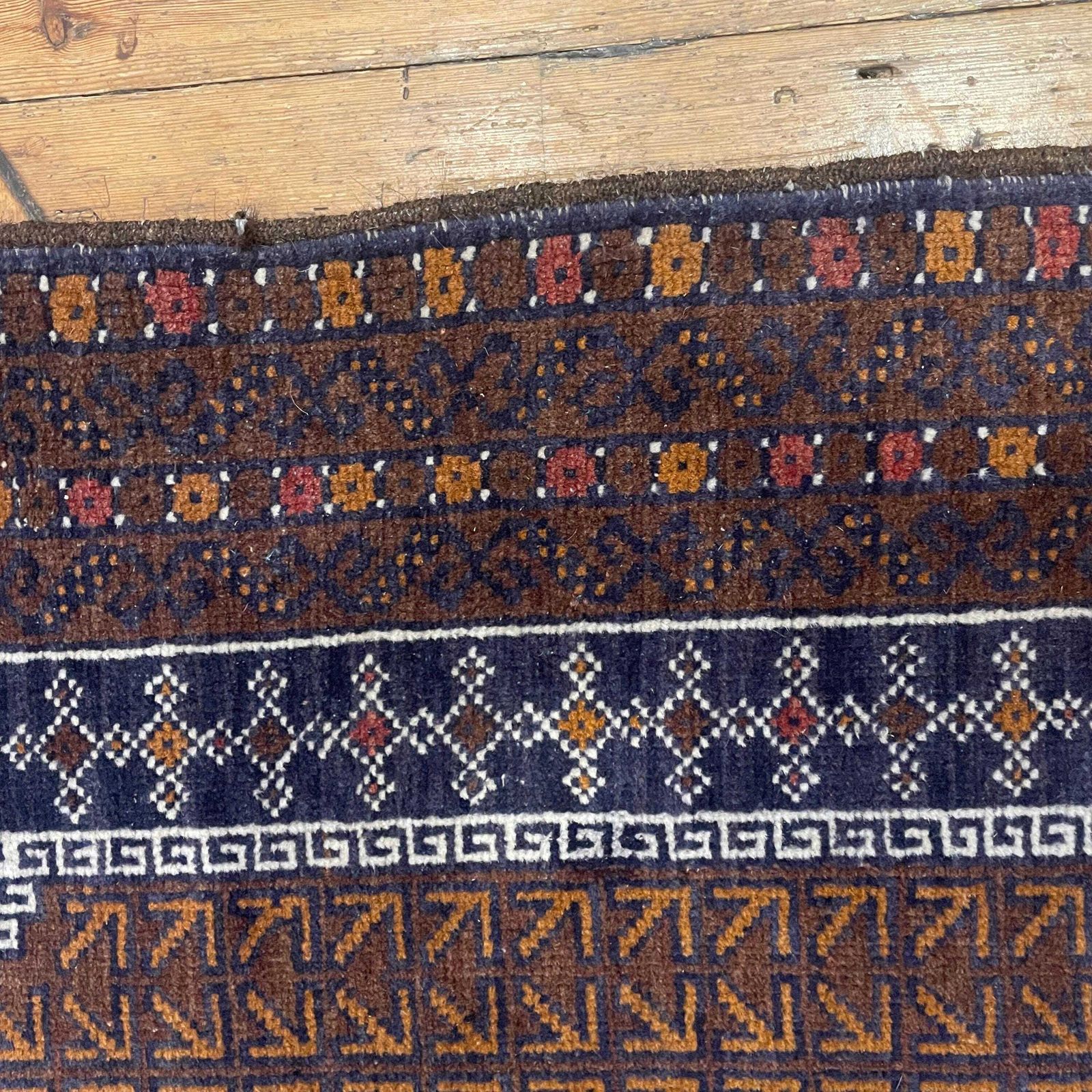 photo vinterior Antique Woven Rug Carpet Mat Rectangle Wool Vintage Pattern Woven Floor Hand Knotted Textile Patterned Pattern 154x79cm Earthy Brown Balouch