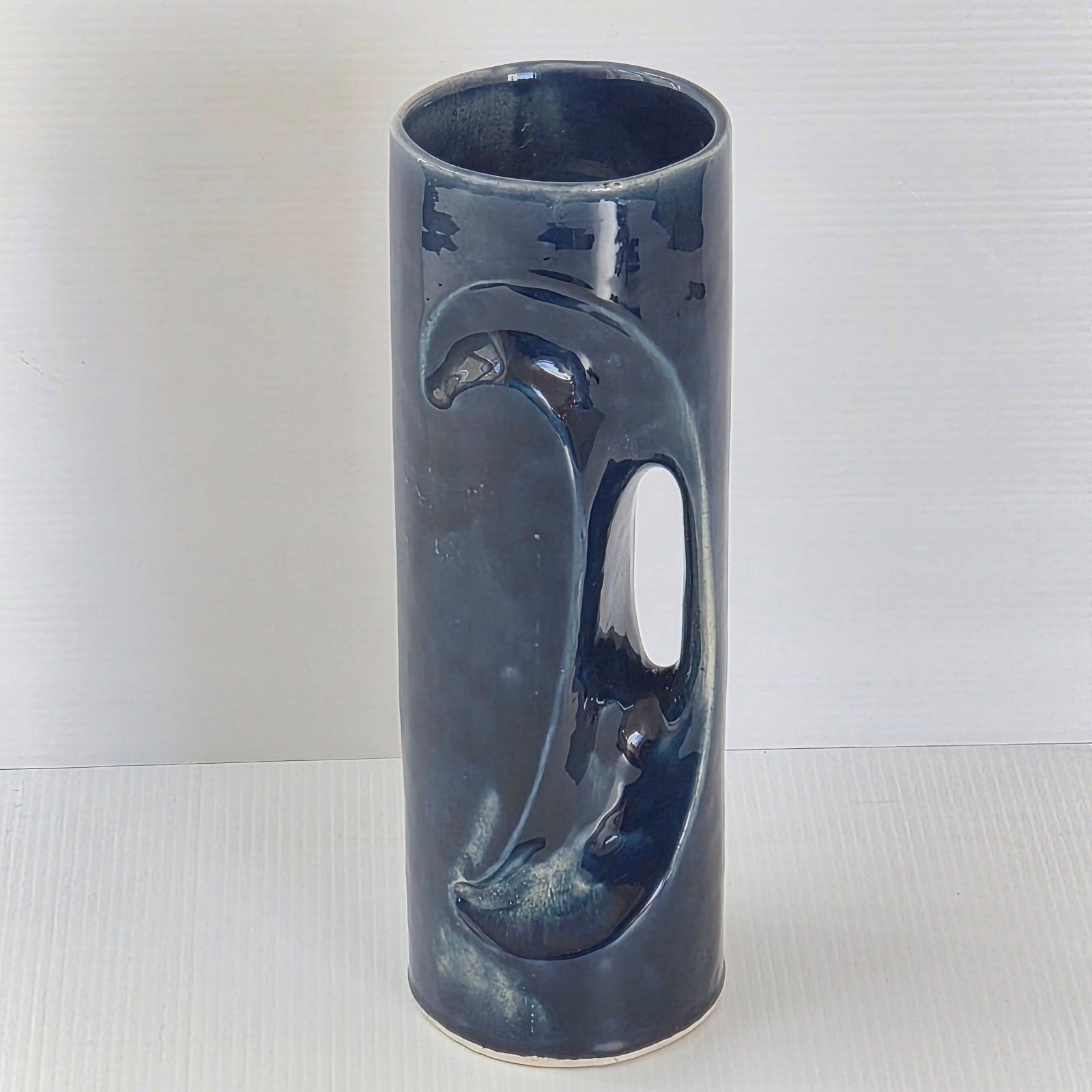 Vintage 1960 Blue Ceramic Vase Sign Vallauris A. M. Retro 60s 1960s photo furniture