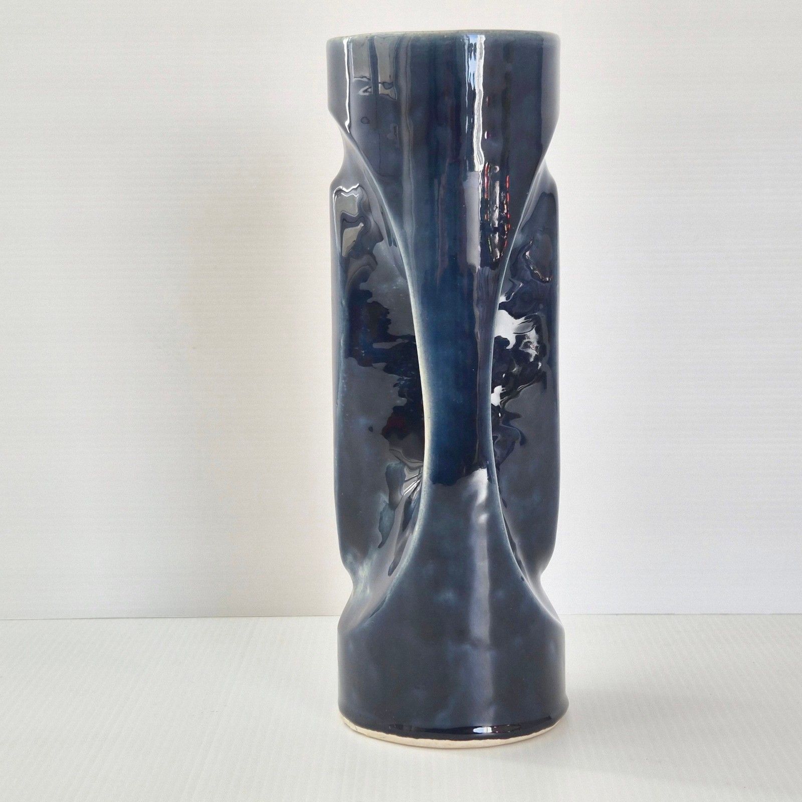 Vintage 1960 Blue Ceramic Vase Sign Vallauris A. M. Retro 60s 1960s photo for sale