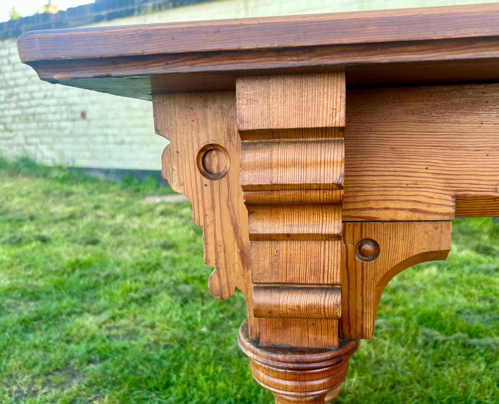 Gothic Pitch Pine Dining Table Vintage Kitchen Country Industrial Wooden Old Wooden Side Antique Refectory Island Console Coffee Occasional photo 440.0