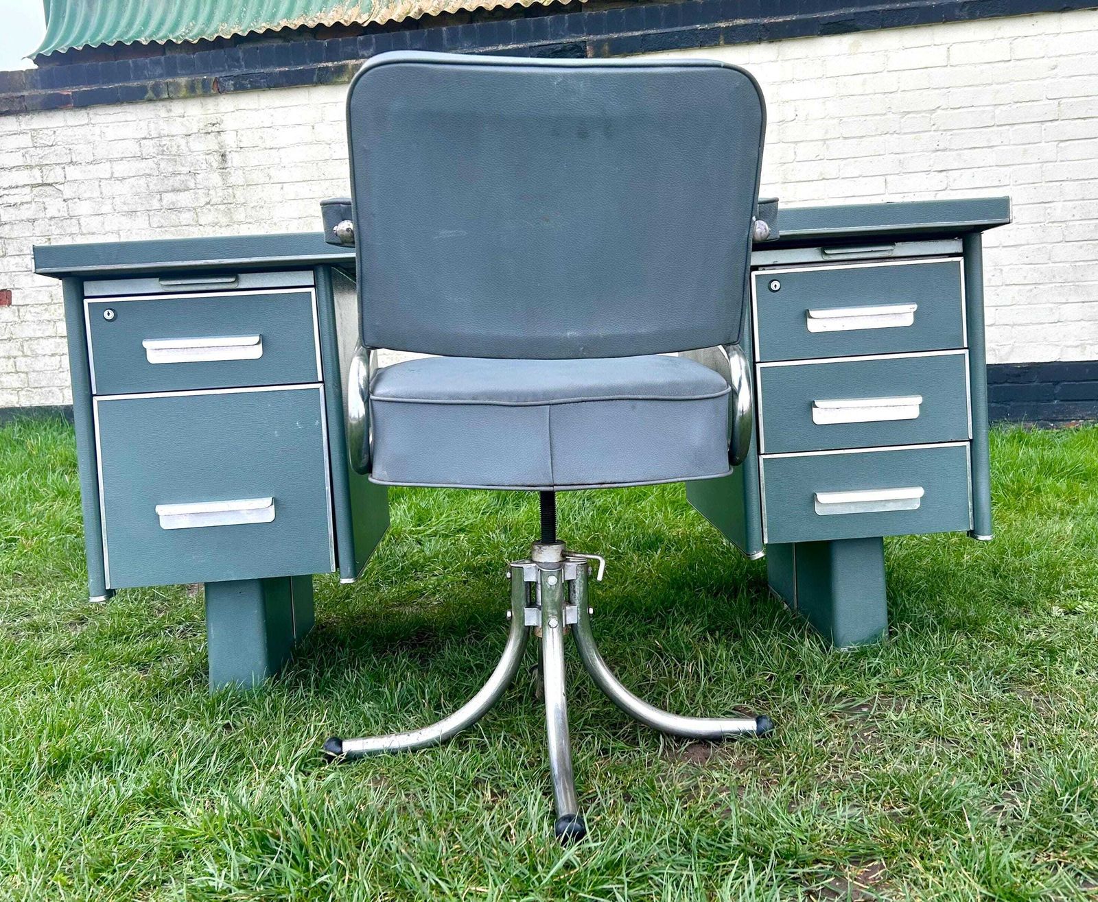 photo for sale Vintage Mid Century Chrome Swivel Chair Office Industrial Vintage Retro Mancave Seating Tilt Retro Factory French