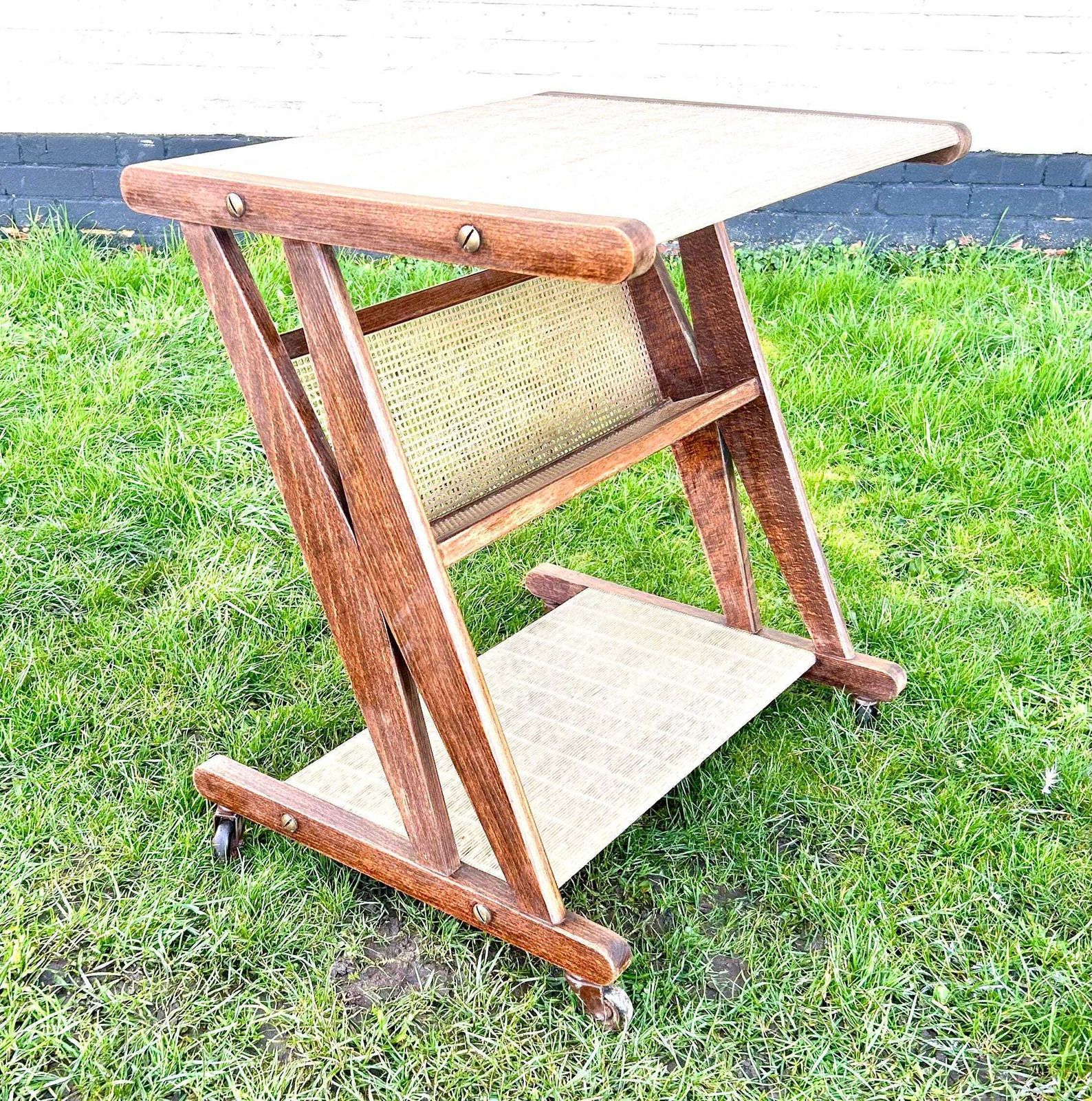 Mid Century French Jullian Serving Side Table Trolley Coffee Table Occasional Hall Antique Industrial Vintage Drinks Wheels Japandi Retro photo furniture
