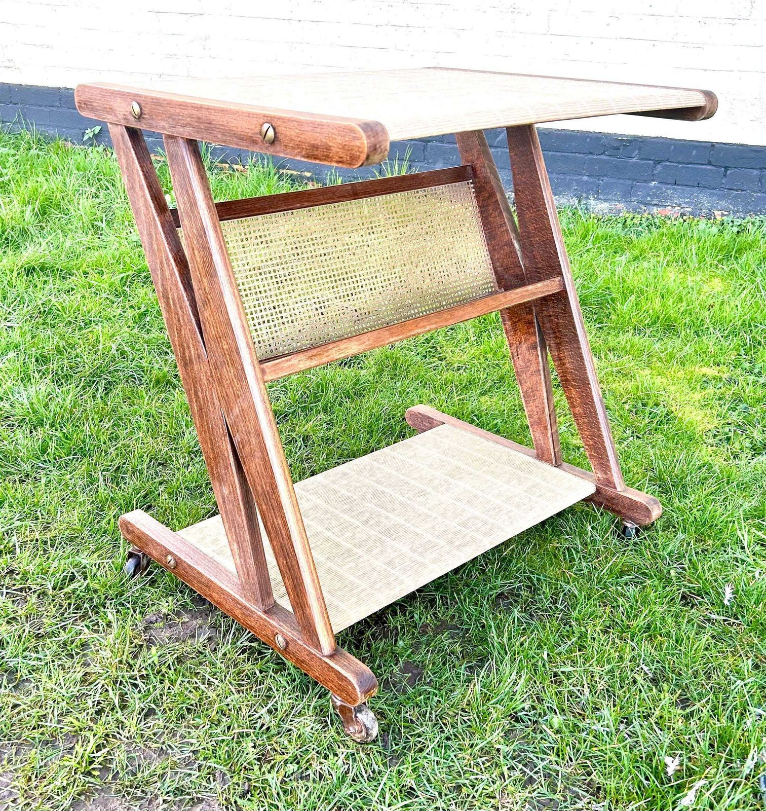 Mid Century French Jullian Serving Side Table Trolley Coffee Table Occasional Hall Antique Industrial Vintage Drinks Wheels Japandi Retro photo 270.0