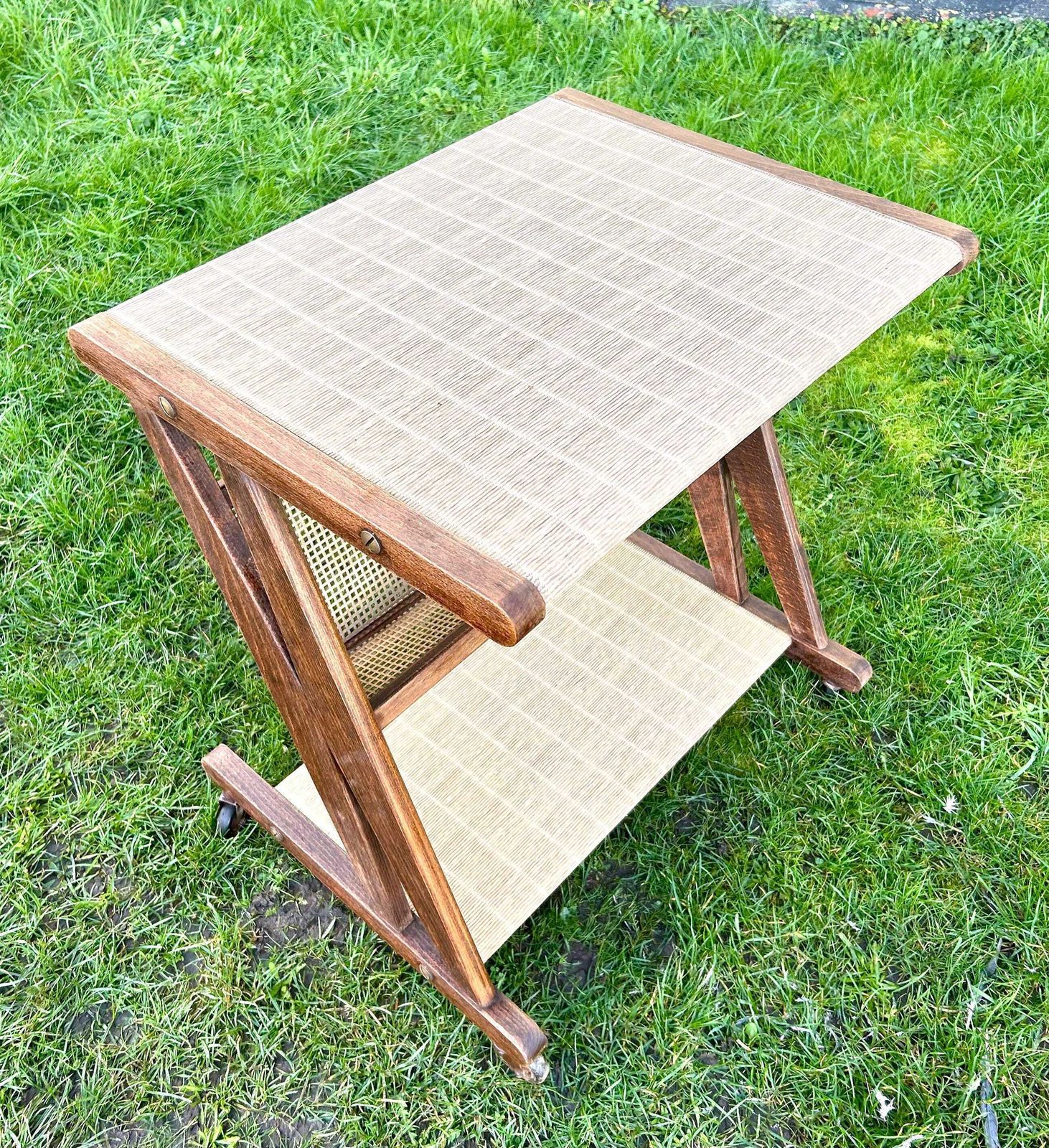 Mid Century French Jullian Serving Side Table Trolley Coffee Table Occasional Hall Antique Industrial Vintage Drinks Wheels Japandi Retro photo vinterior