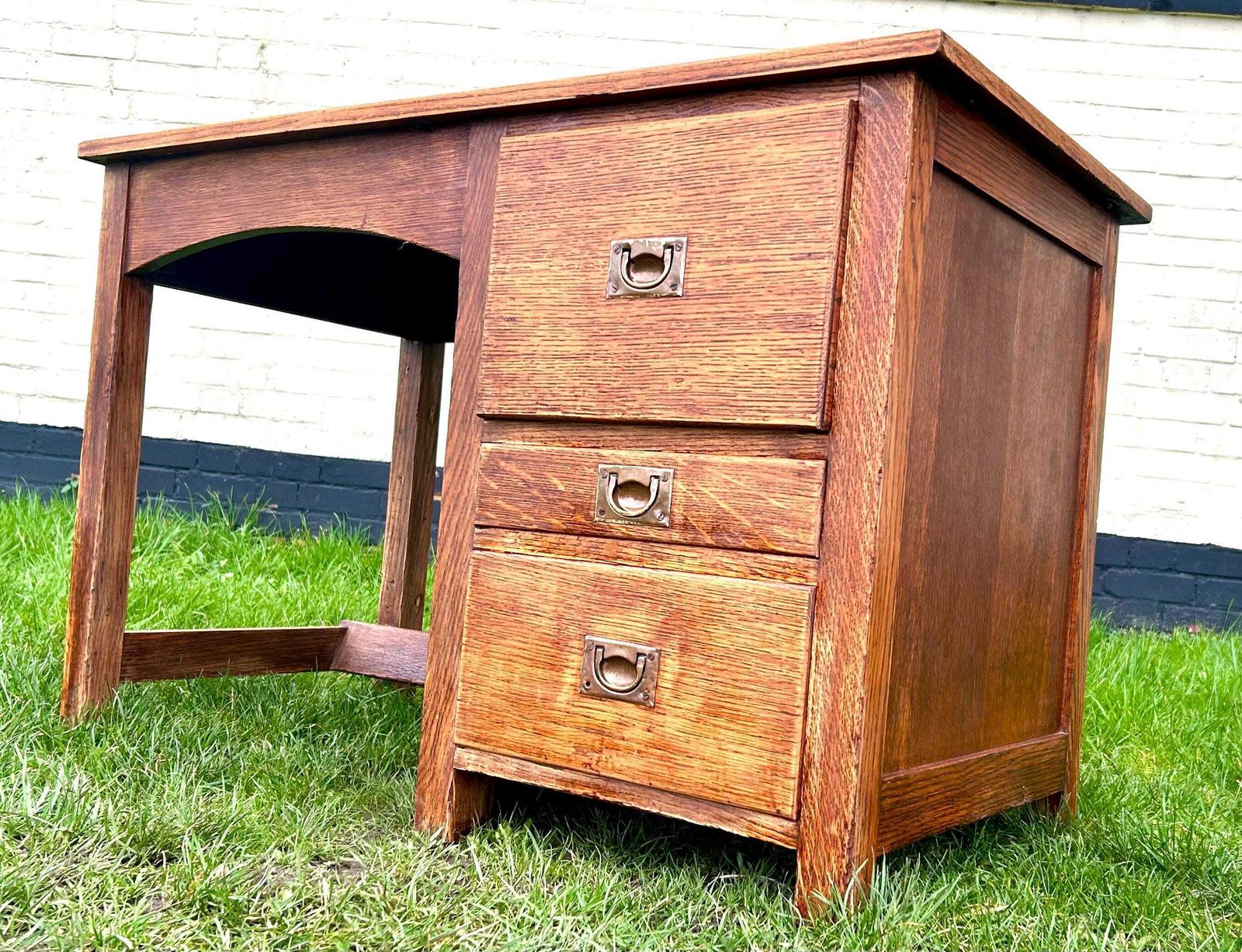 Vintage Oak Desk Industrial Office Retro Wooden Old Wooden Side Antique Drawer Filing Home Chair