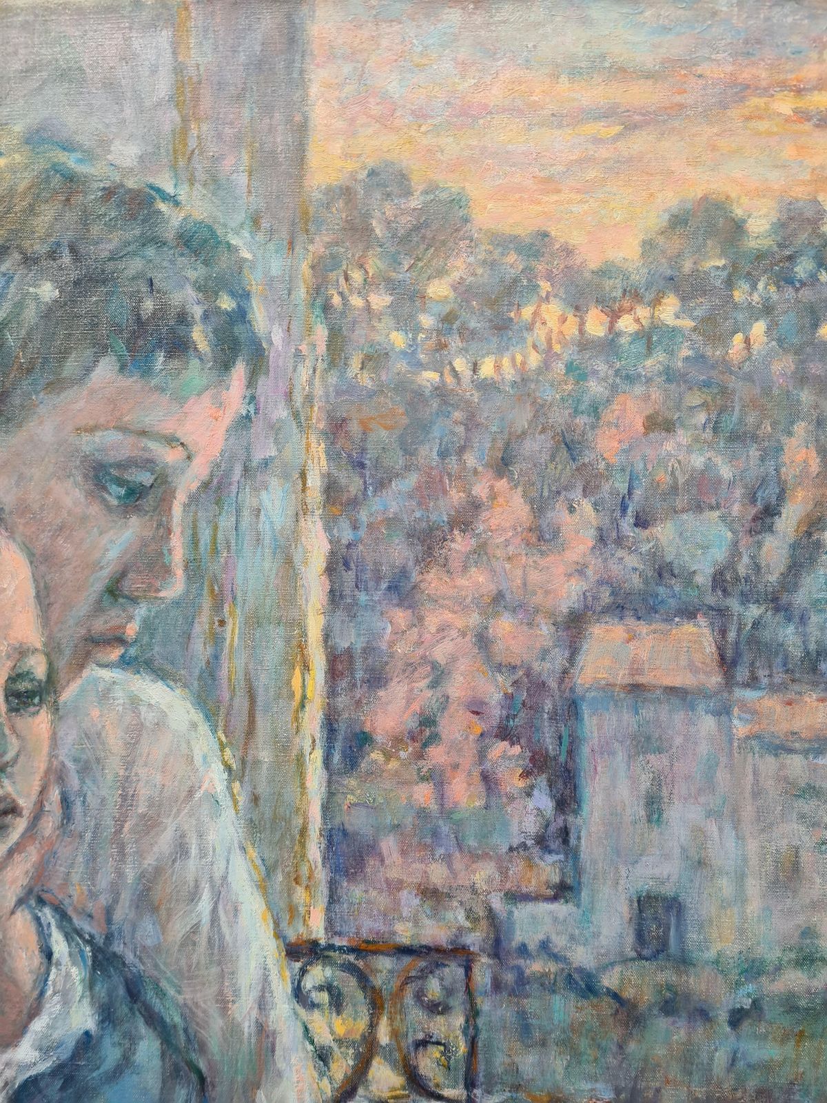 Mother And Child, Oil Painting On Canvas, Modern Figurative, Late 20th Century1986 By Ulla Fribrock photo vintage