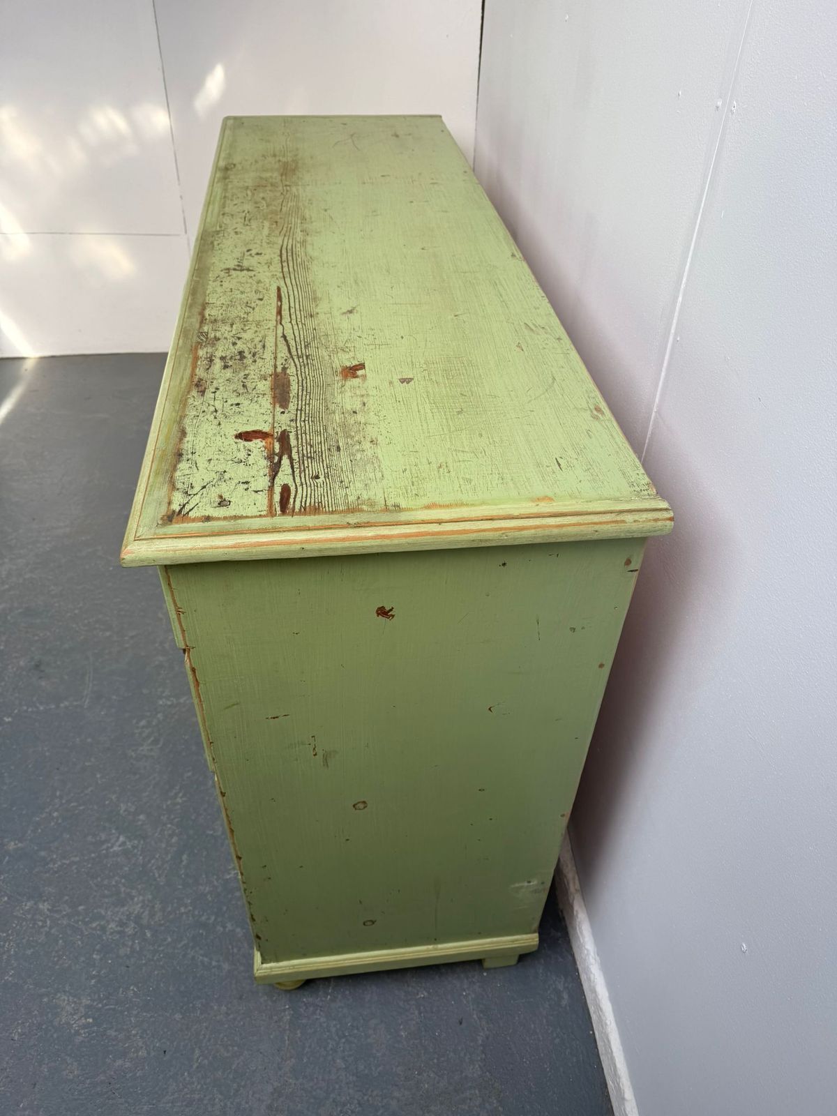 A Lovely Original Antique  Pine Painted Light Green 16 Drawer Shop Fitting photo Furniture