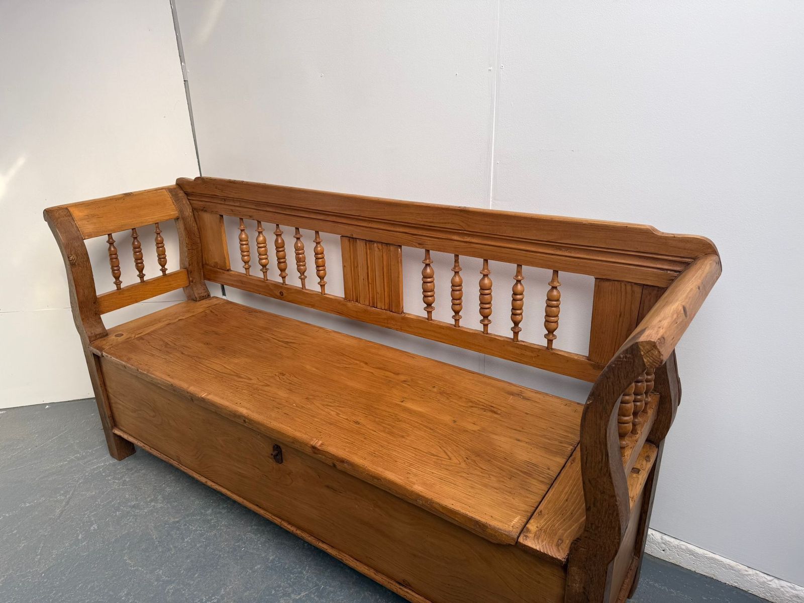 A Superbly Waxed Genuine Victorian Pine Hungarian 2/3 Seater Box Settle photo furniture