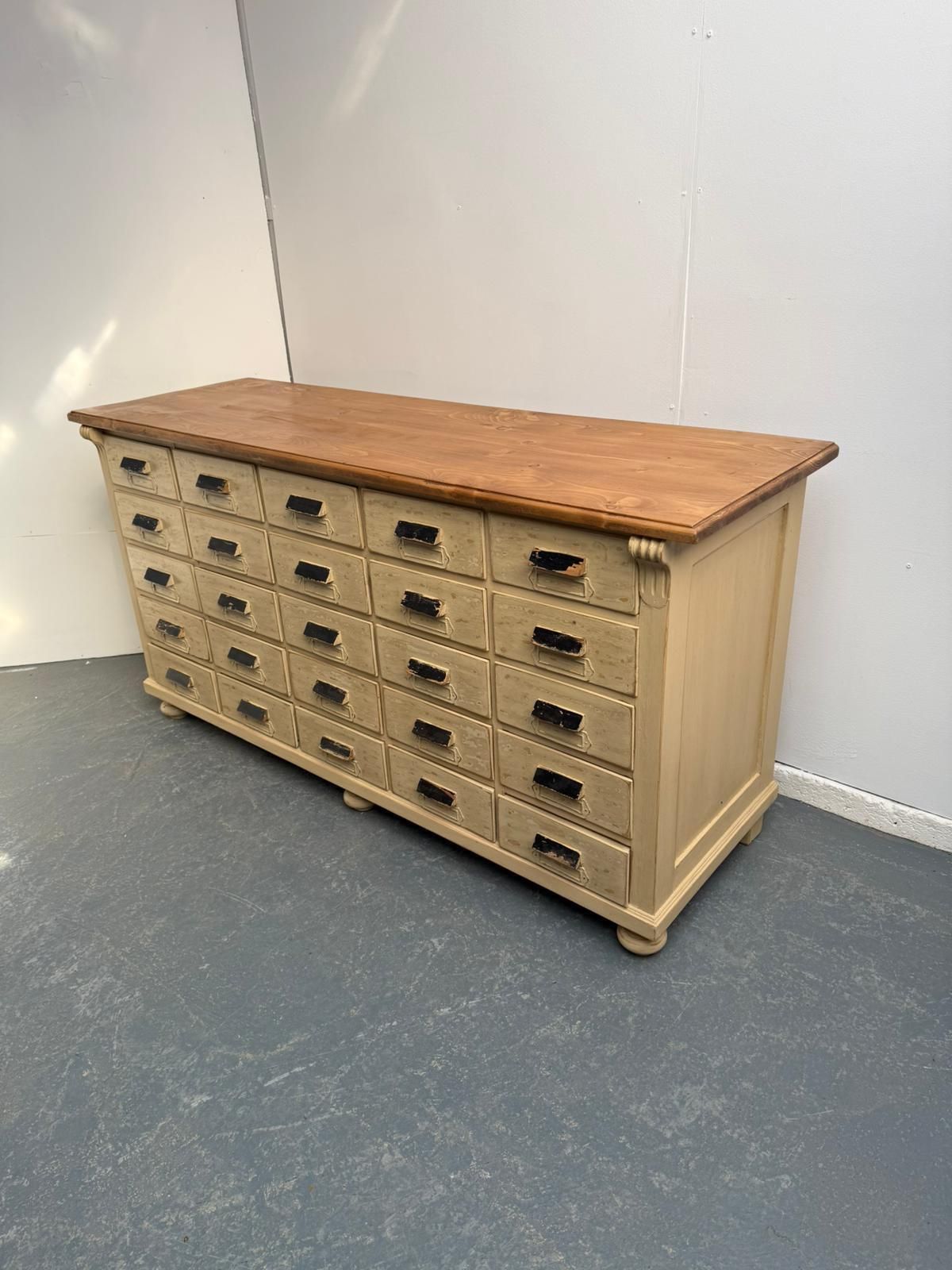 An Originally Painted Cream Hungarian Victorian Pine 25 Drawer Shop Fitting