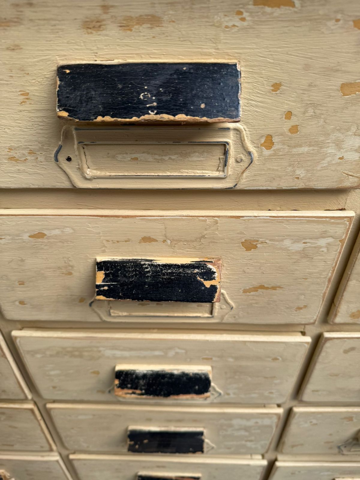 photo for sale An Originally Painted Cream Hungarian Victorian Pine 25 Drawer Shop Fitting