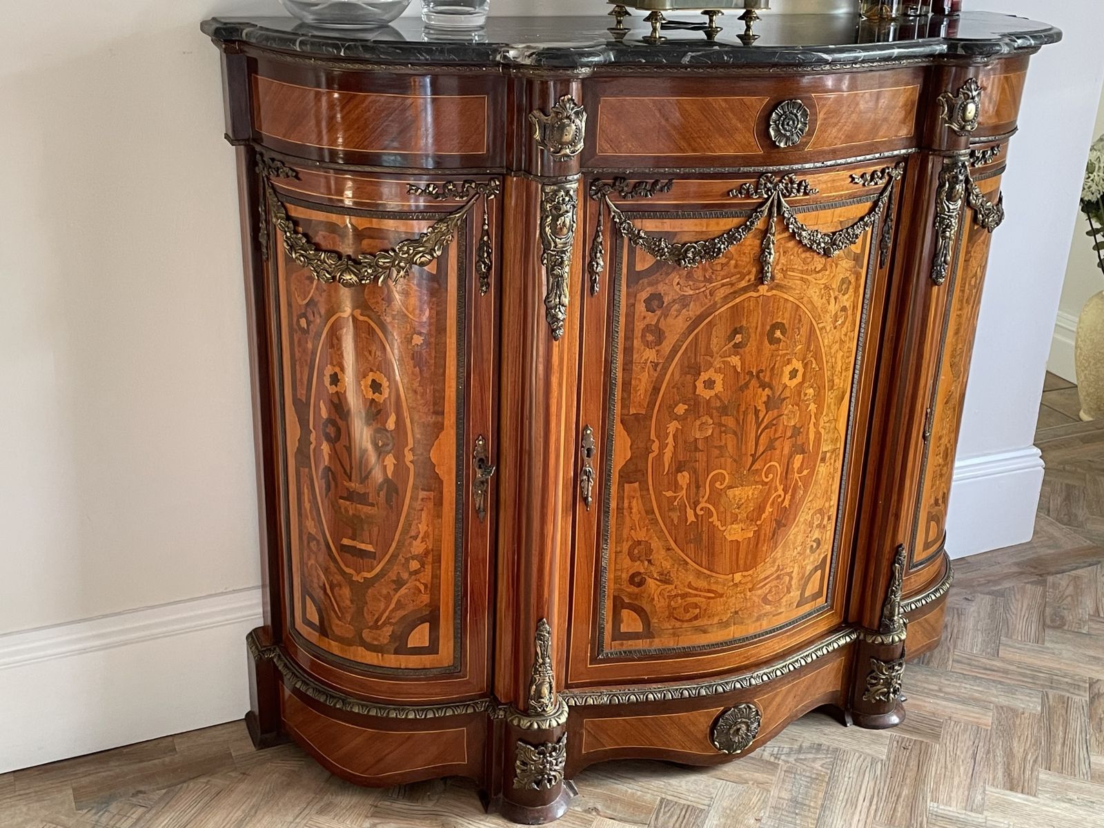Fabulous Italian Reproduction Serpentine Shaped Marble Top Credenza photo Furniture