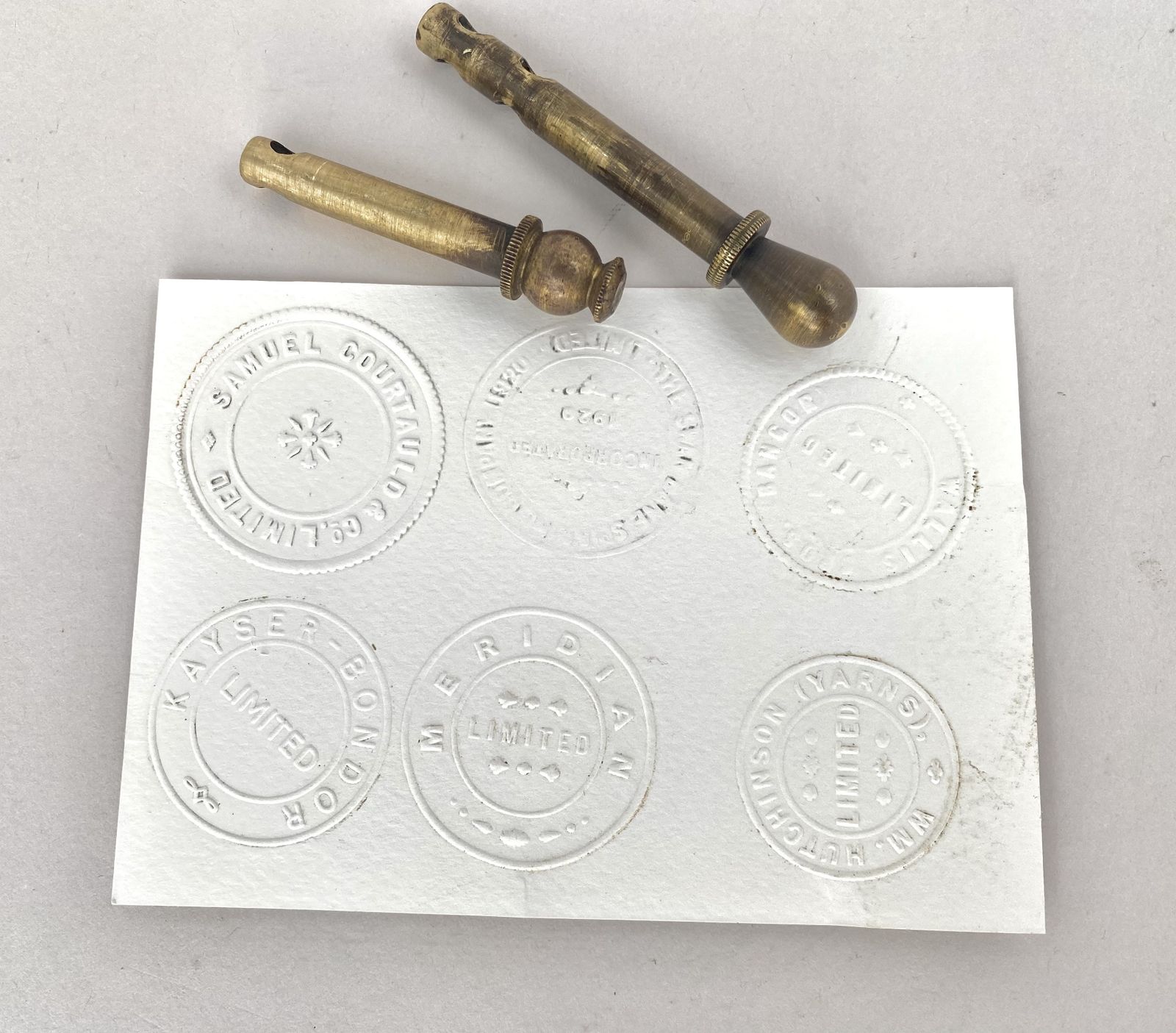 A Set Of Six  19th And 20th Century Cast Iron Embossing Seal Presses photo for sale