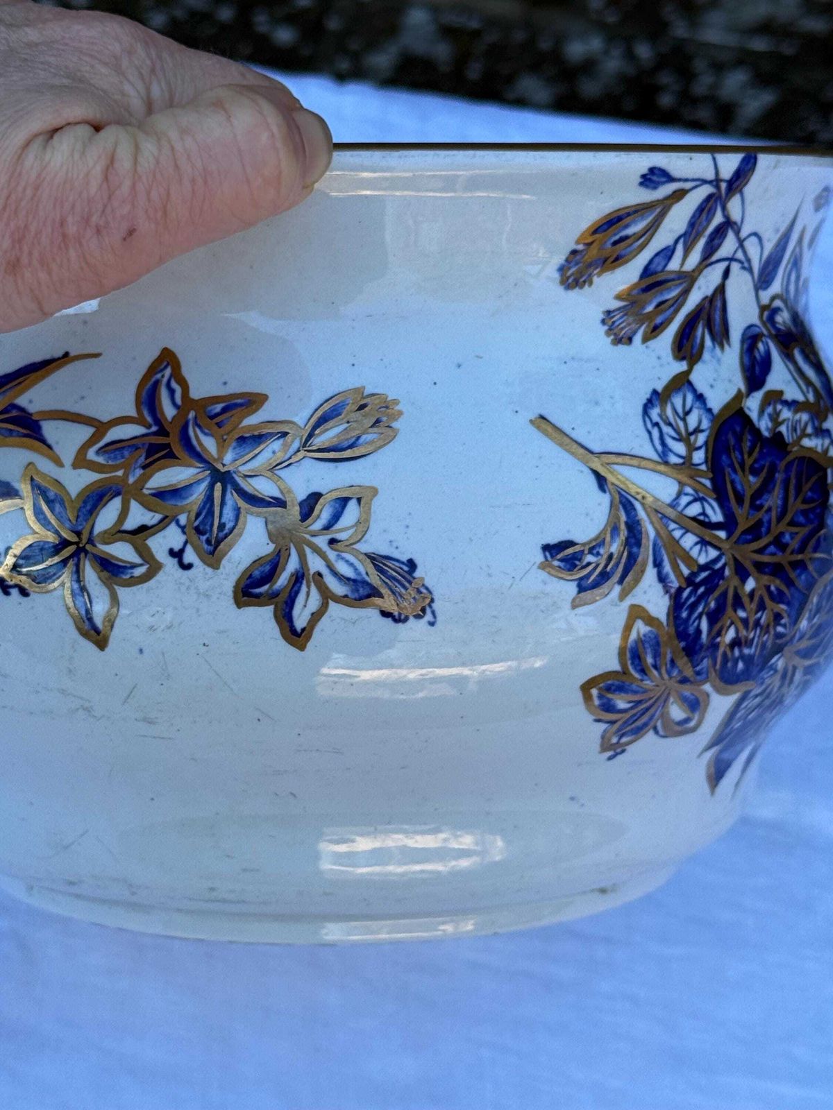 Victorian Ashworth Brothers Chamber Pot Blue Floral Gilt Ironstone Antique Planter photo buy